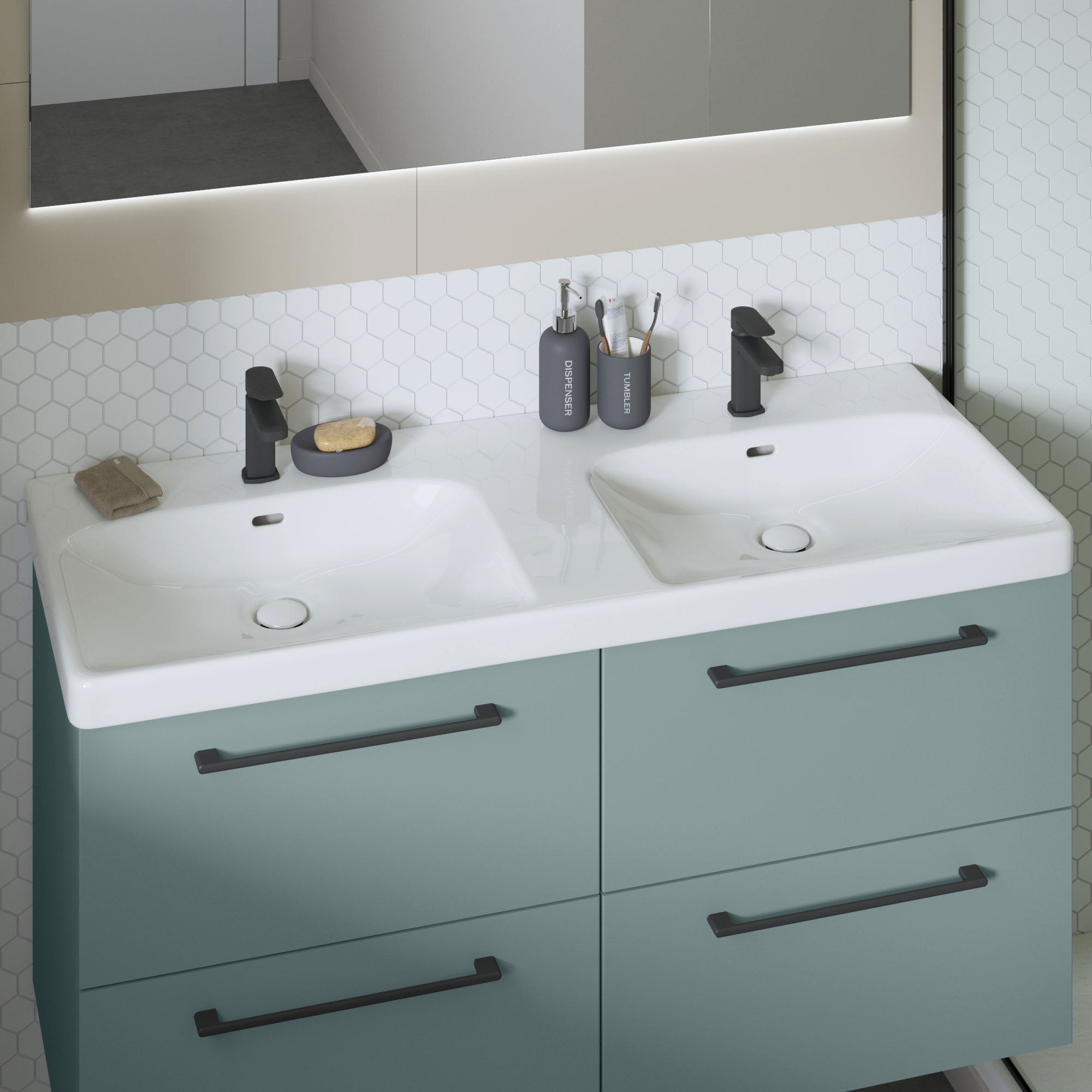 Plan double vasque Remix Céramique l.121.3 x P.49,7 cm/vidage inclus - 6