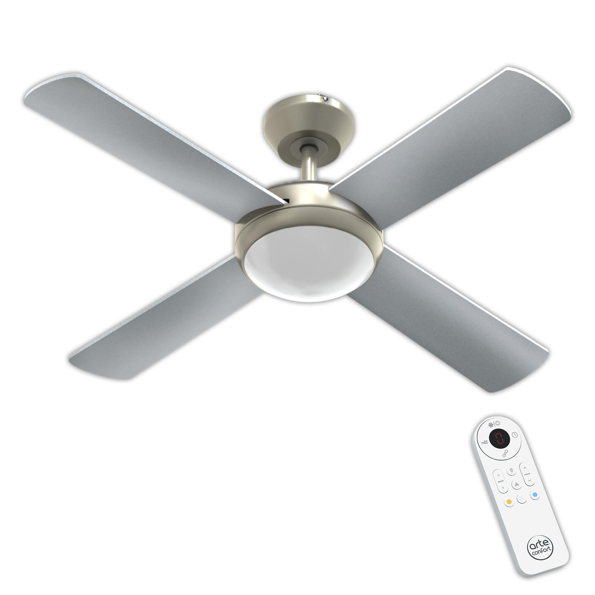 Ventilador de techo con luz motor dc bora plata color luz regulable 112 cm