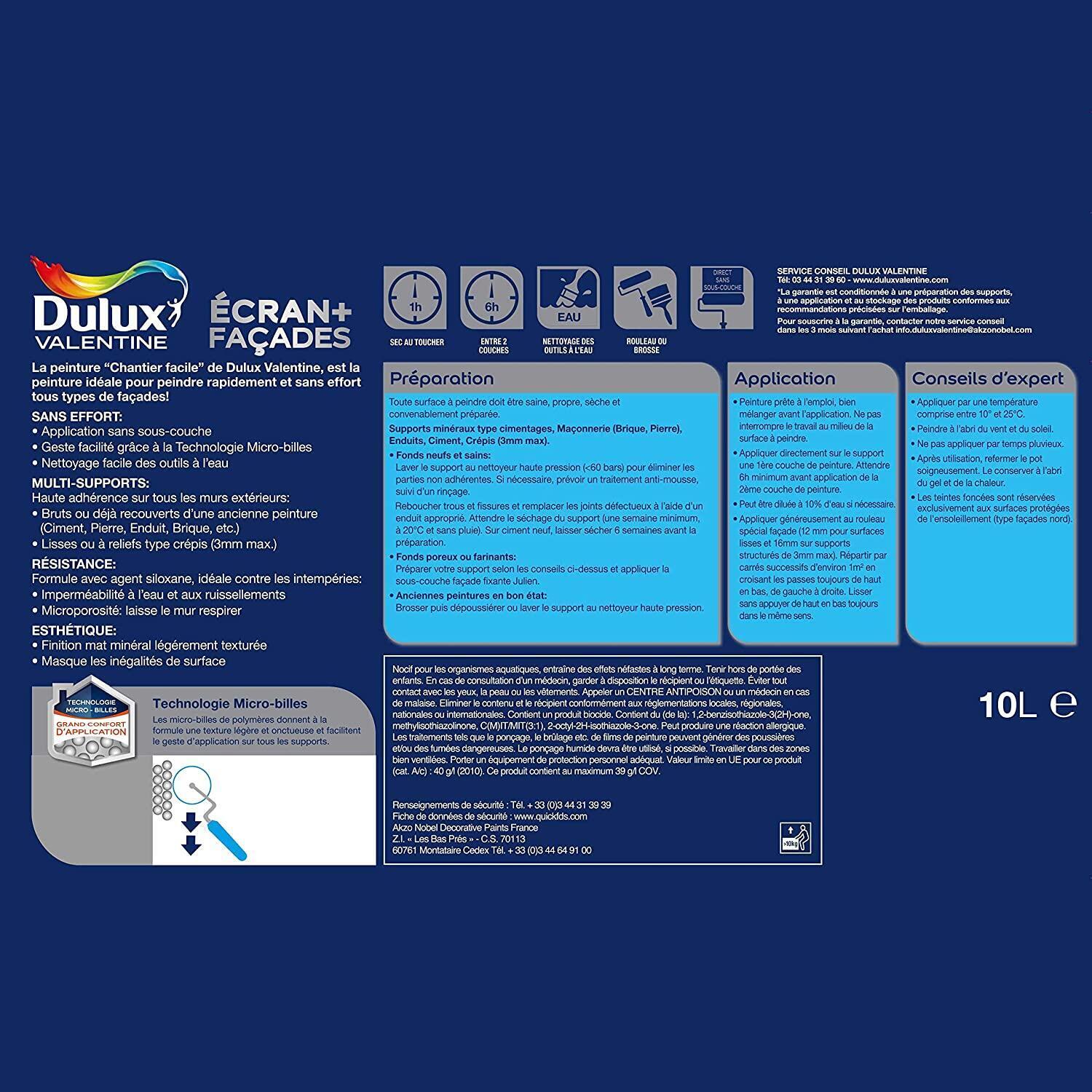 Peinture extérieure façade Ecran+ ms DULUX VALENTINE ton pierre mat 10L - 3