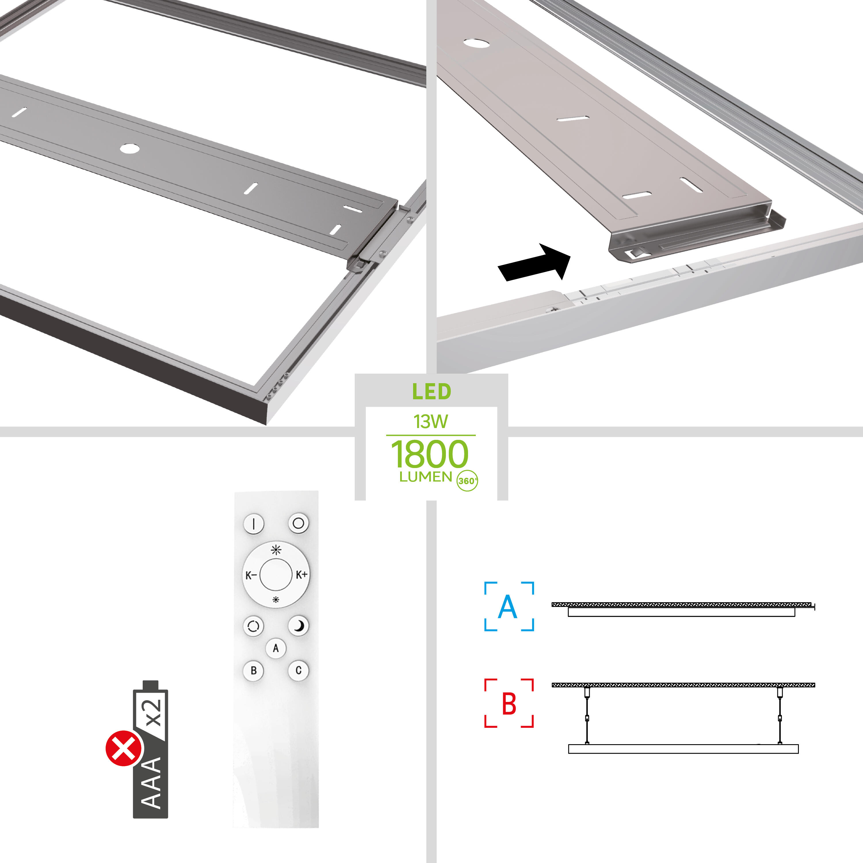 Panneau LED Gdansk 29,5 x 29,5 cm, variation blancs et intensité, blanc INSPIRE - 5