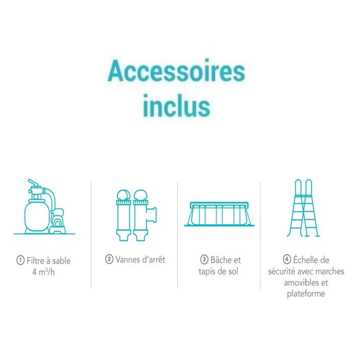 accessoires inclus piscine tubulaire rectangulaire graphite intex