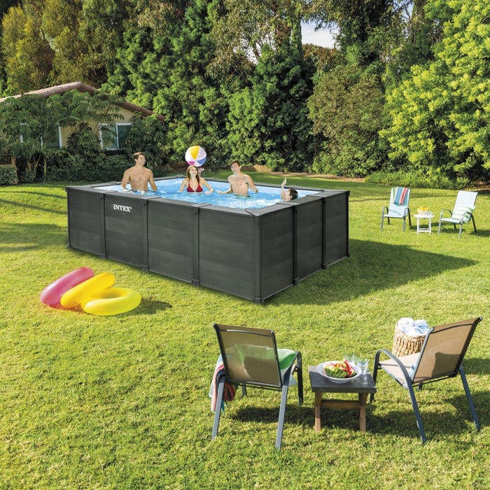 Piscine tubulaire graphite rectangulaire intex