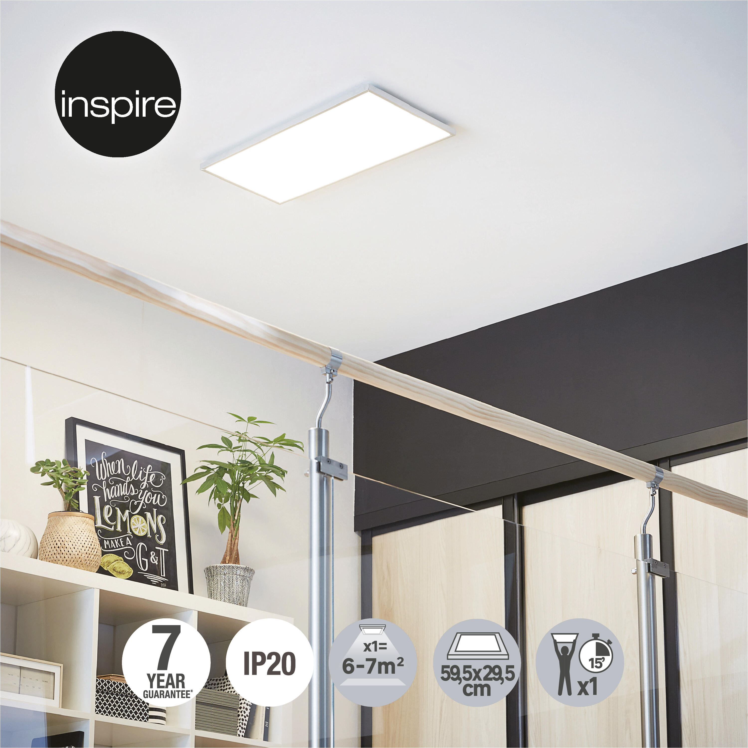 Panneau LED Gdansk 29,5 x 59,5 cm, variation blancs et intensité, blanc INSPIRE - 3