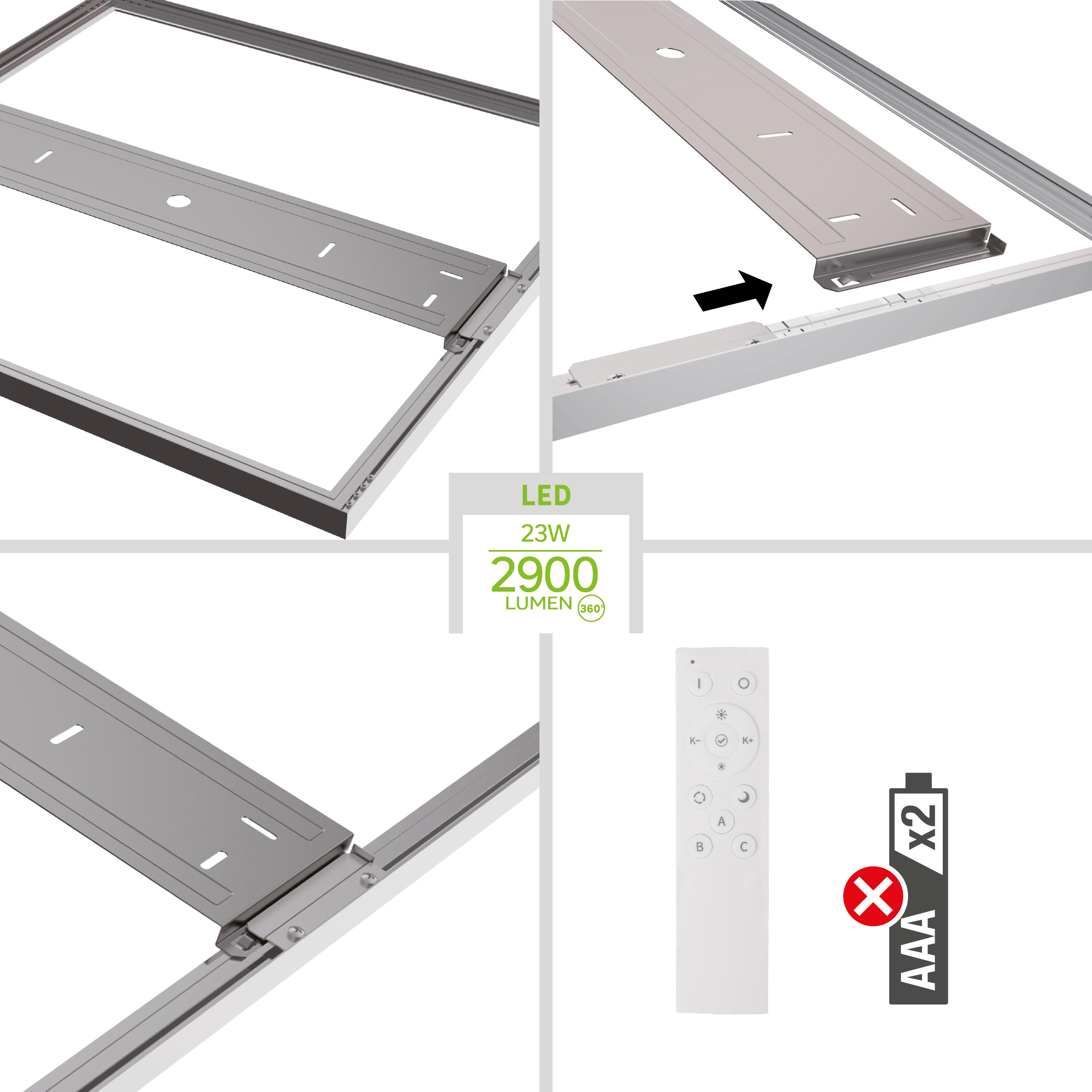 Panneau LED Gdansk 29,5 x 59,5 cm, variation blancs et intensité, blanc INSPIRE - 6