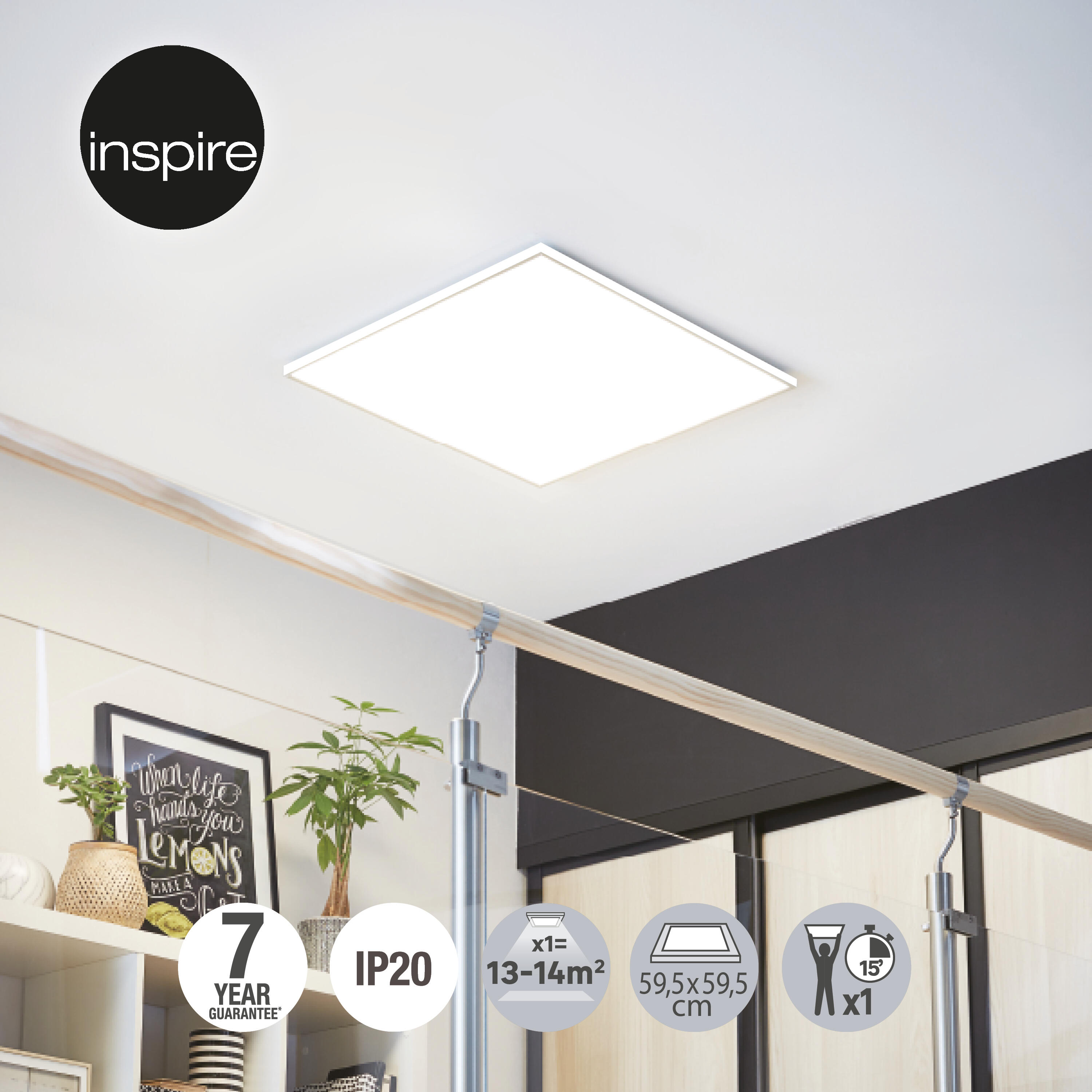 Panneau LED Gdansk 59,5 x 59,5 cm, variation blancs et intensité, blanc INSPIRE - 3