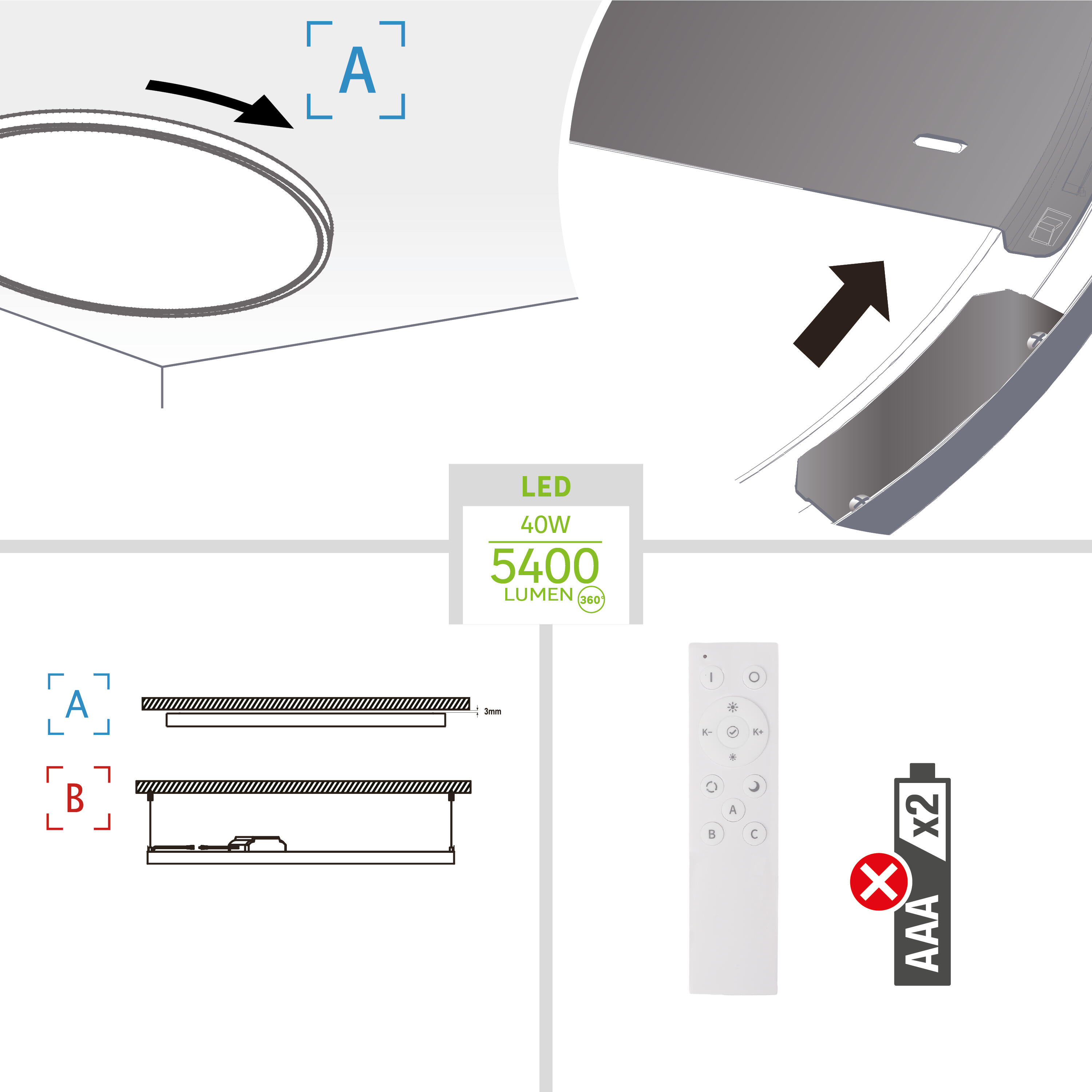 Panneau LED Gdansk rond D.60 cm, variation blancs et intensité, blanc INSPIRE - 7