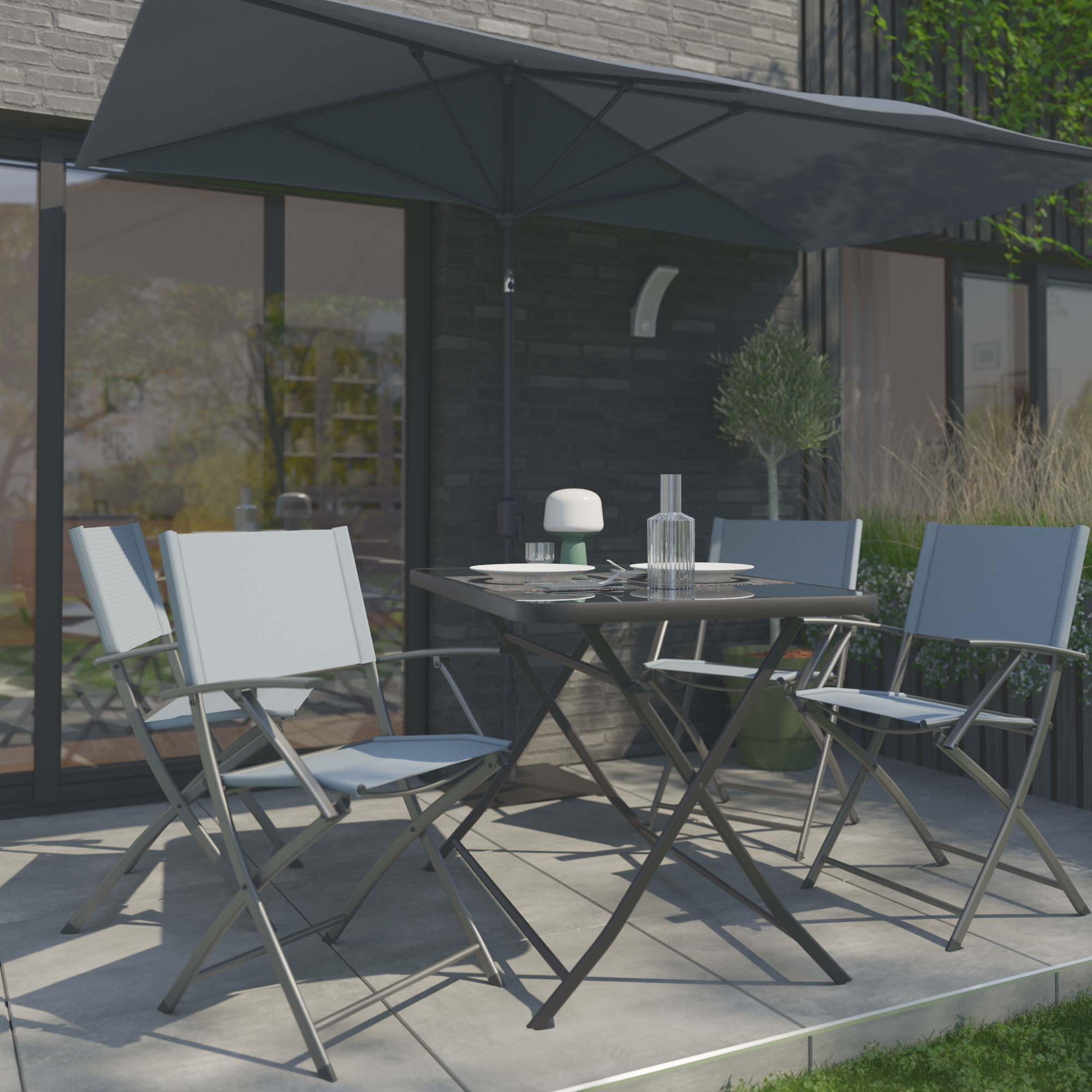 Conjunto de muebles de jardín emys plegable de acero azul para 4 personas