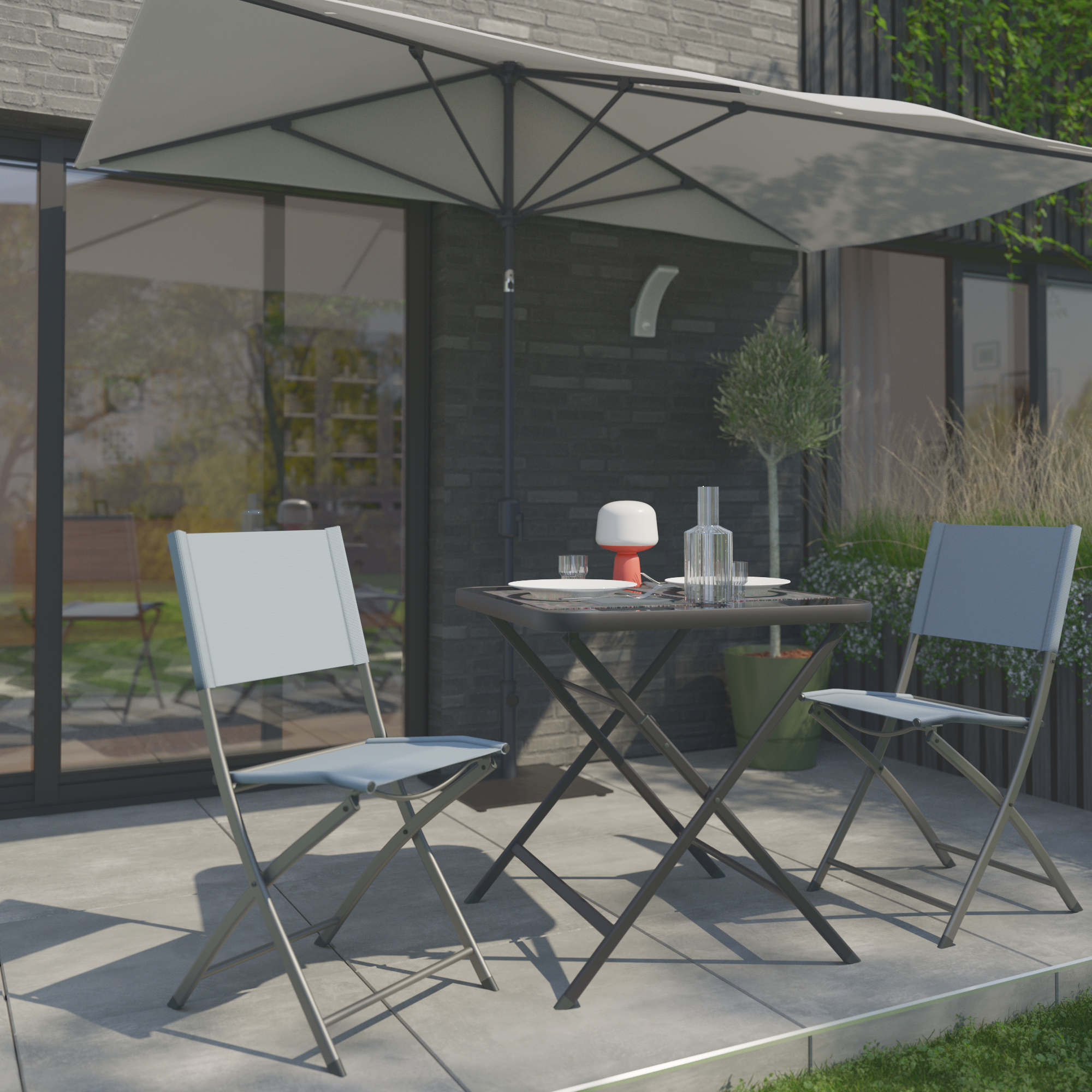 Tavolo da pranzo per giardino pieghevole Emys NATERIAL in acciaio con piano in vetro grigio per 2 persone 70x70cm - 4