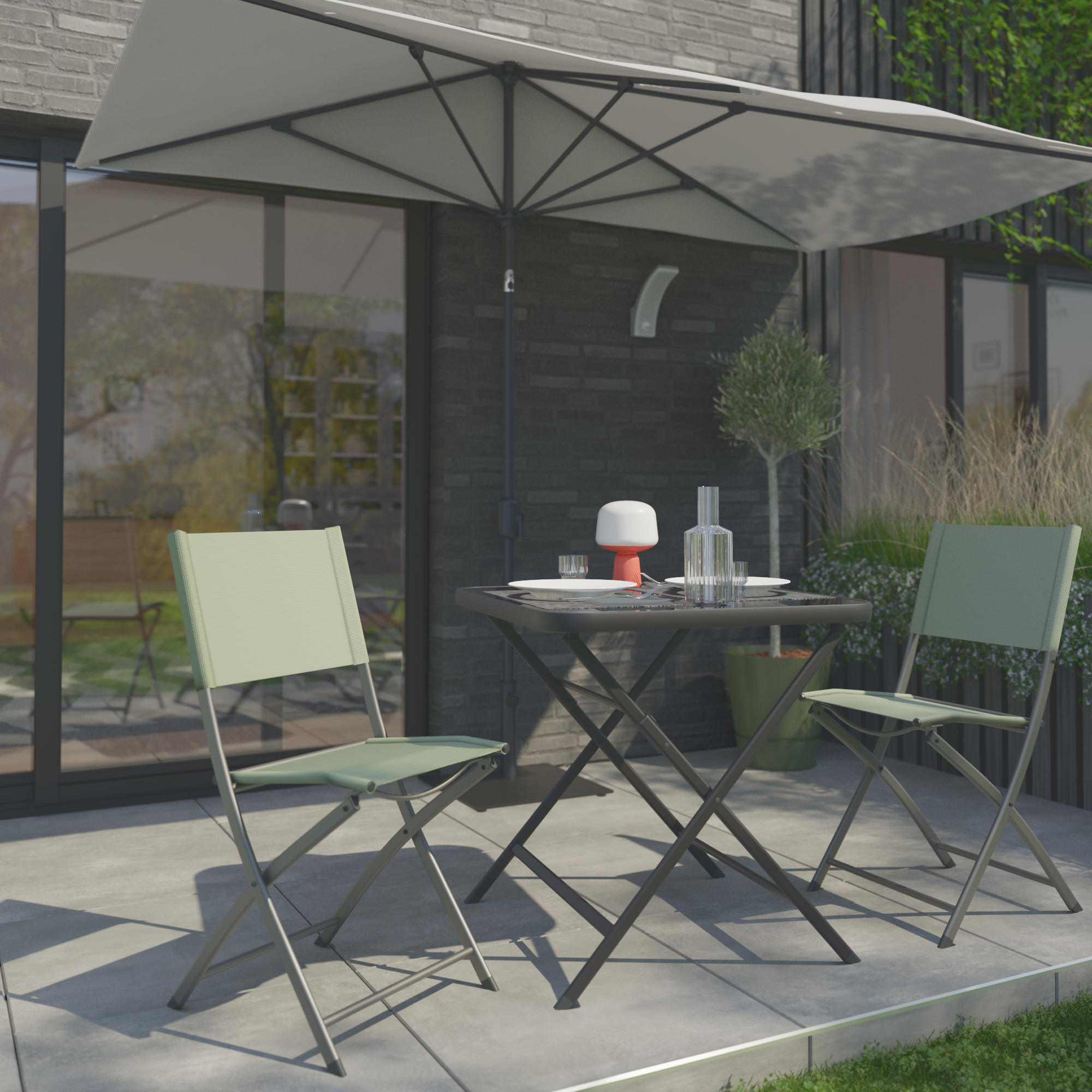 Conjunto de muebles de jardín emys de acero verde para 2 personas