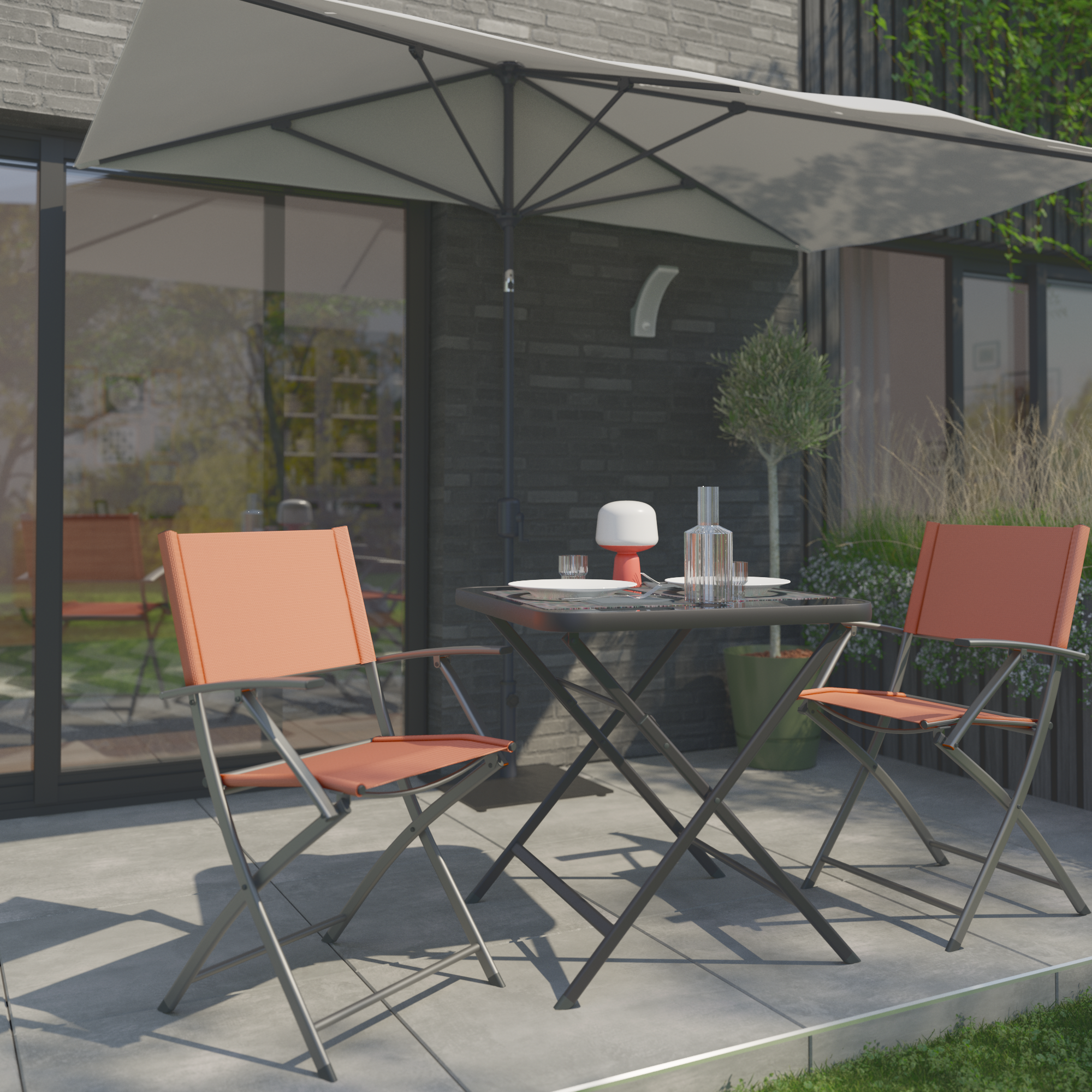 Tavolo da pranzo per giardino pieghevole Emys NATERIAL in acciaio con piano in vetro grigio per 2 persone 70x70cm - 6