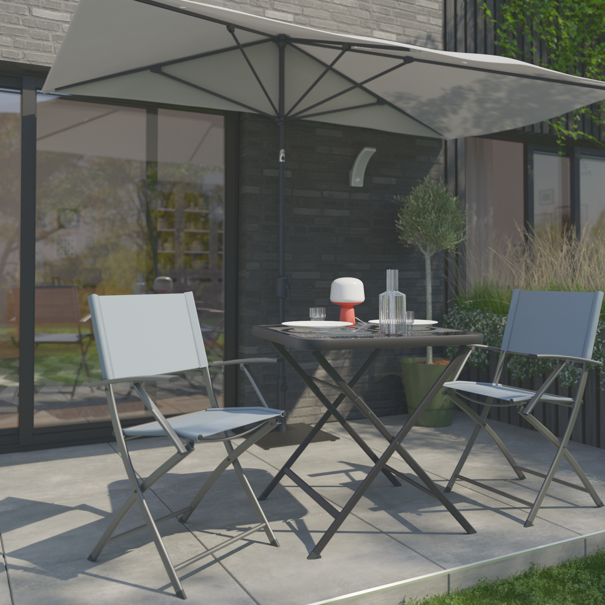 Tavolo da pranzo per giardino pieghevole Emys NATERIAL in acciaio con piano in vetro grigio per 2 persone 70x70cm - 5