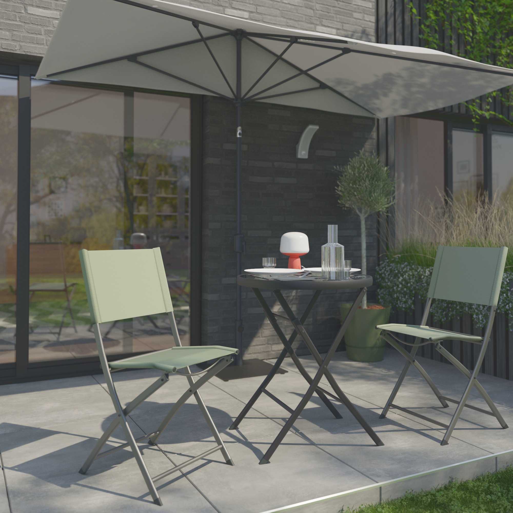 Conjunto de muebles de jardín emys ø 60 cm de acero verde para 2 personas