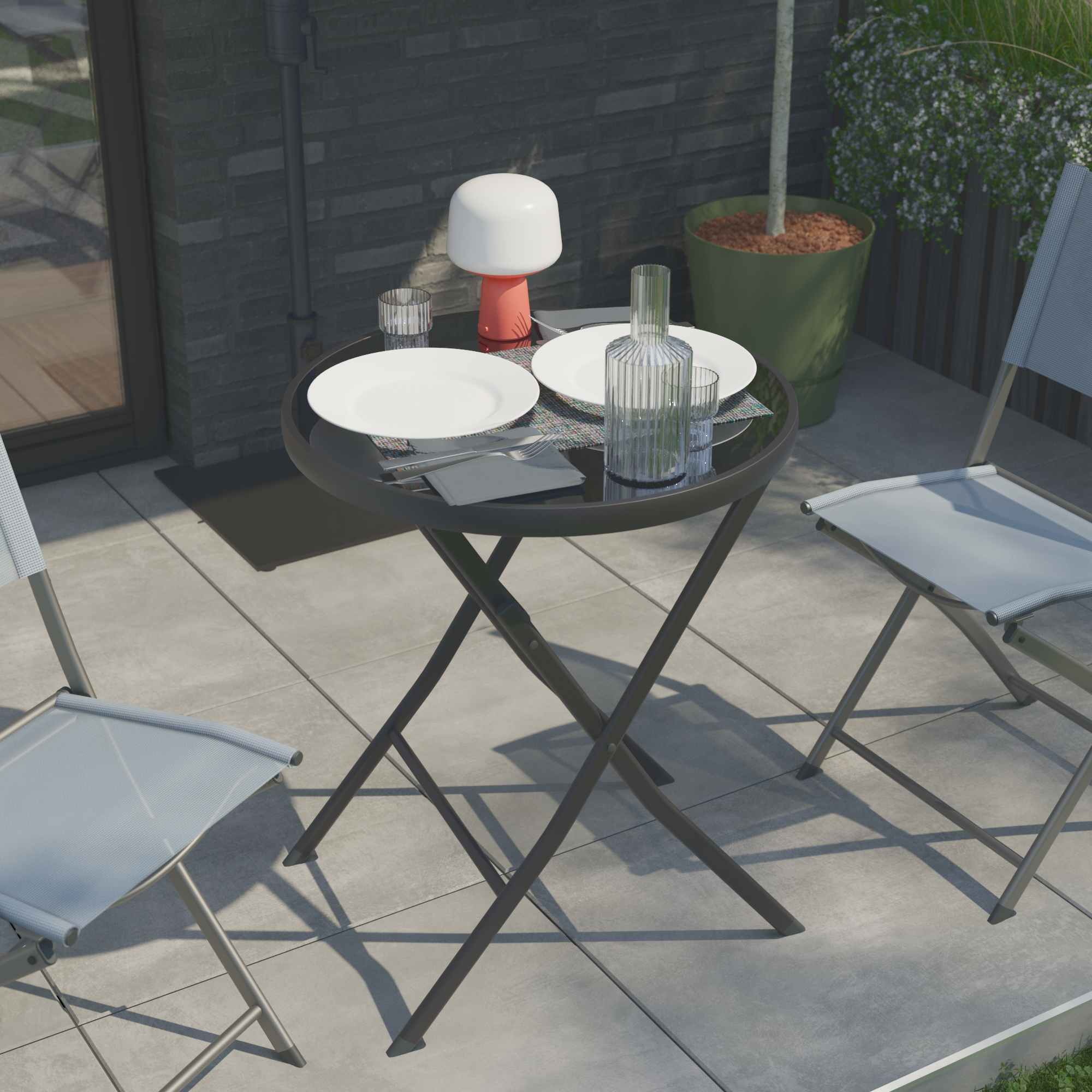 Table de jardin pliante NATERIAL Emys rond gris 2 personnes - 4