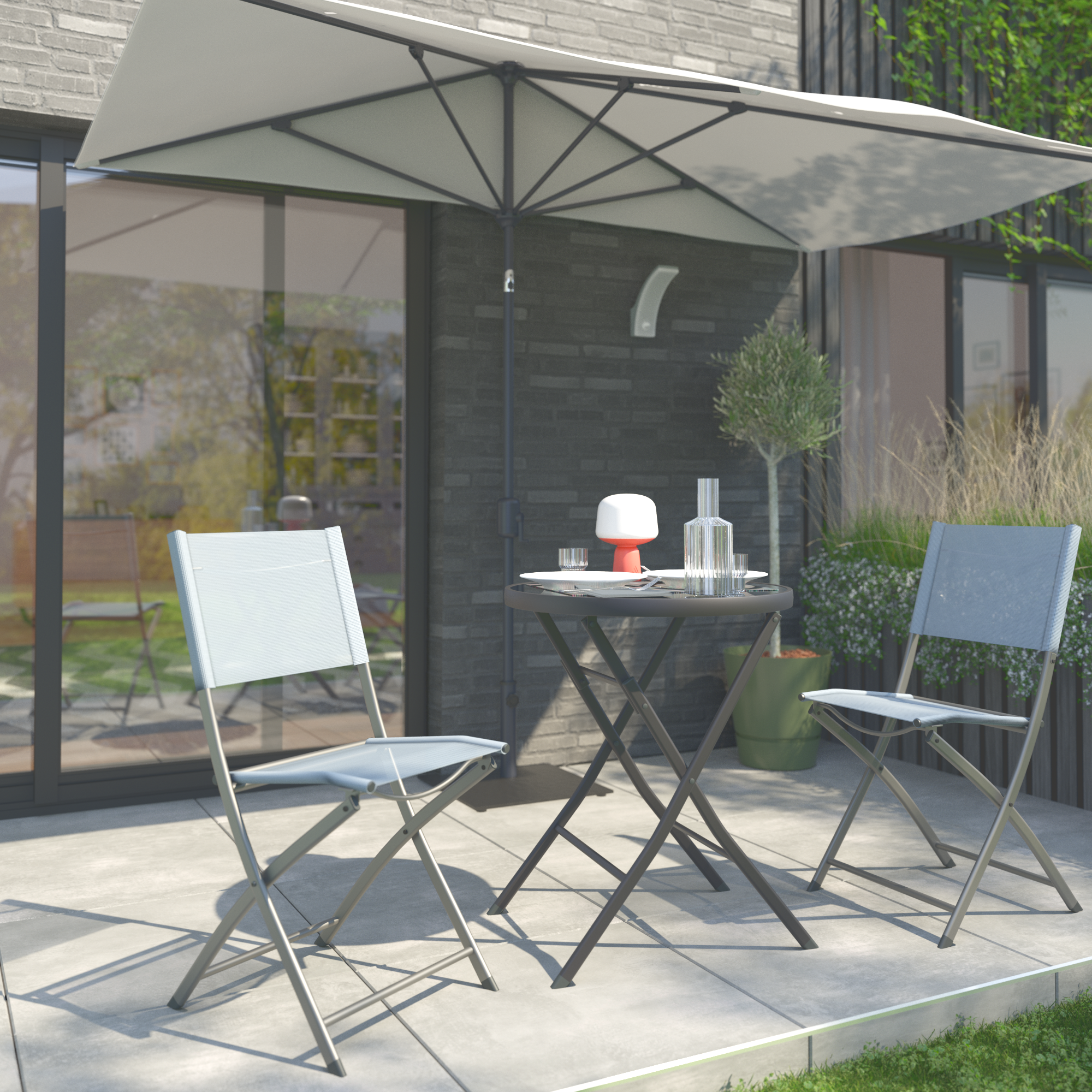 Table de jardin pliante NATERIAL Emys rond gris 2 personnes - 3