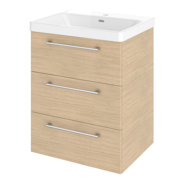 Mobile da bagno sospeso sotto lavabo L 60 x H 73 x P 46 cm rovere lucido, 3 cassetti SENSEA Remix