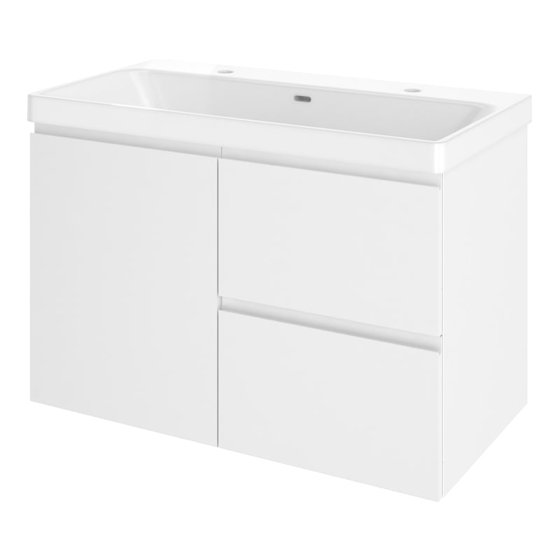 Szafka łazienkowa drzwiczki + 2 szuflady + umywalka zestaw 91x49.5 cm Remix biała Sensea