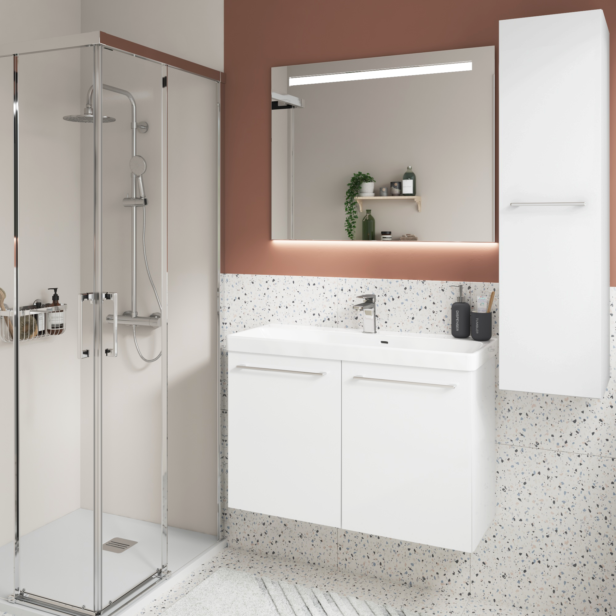 Mobile da bagno sospeso sotto lavabo L 90 x H 58 x P 33 cm bianco laminato lucido, 2 ante SENSEA Remix - 2