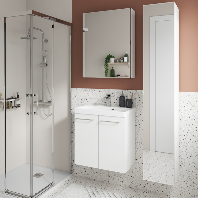 Meuble vasque 2p l.60 x H.58 x P.35cm blanc brillant Remix