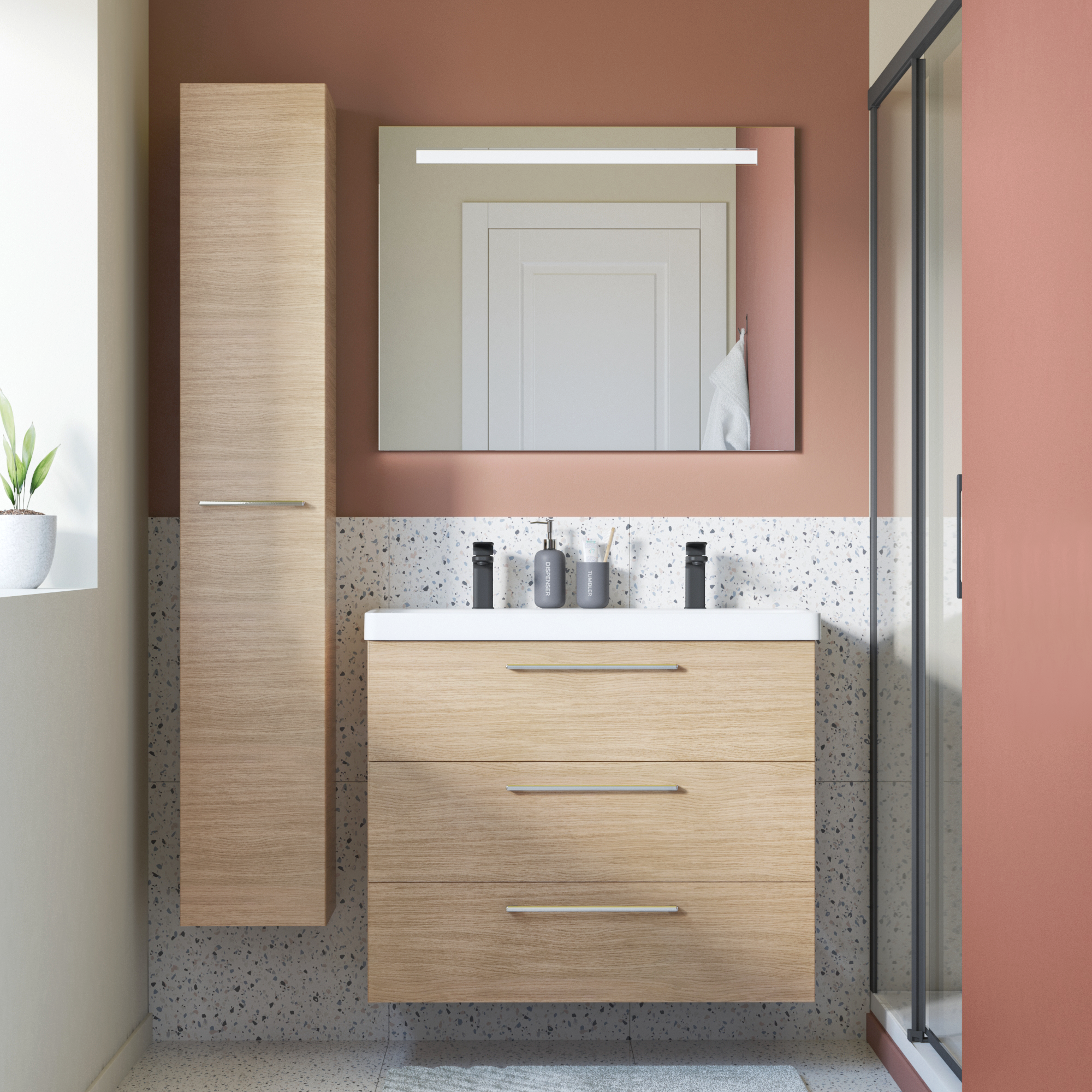 Mobile da bagno sospeso sotto lavabo L 90 x H 73 x P 48 cm rovere lucido, 3 cassetti SENSEA Remix - 2