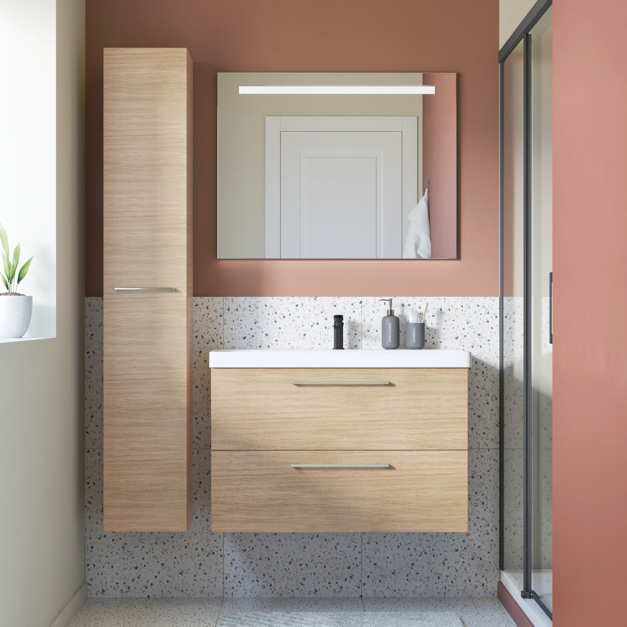 Meuble sous-vasque 2t l.90 x H.57.7 x P.46 cm effet chêne naturel Remix - 2