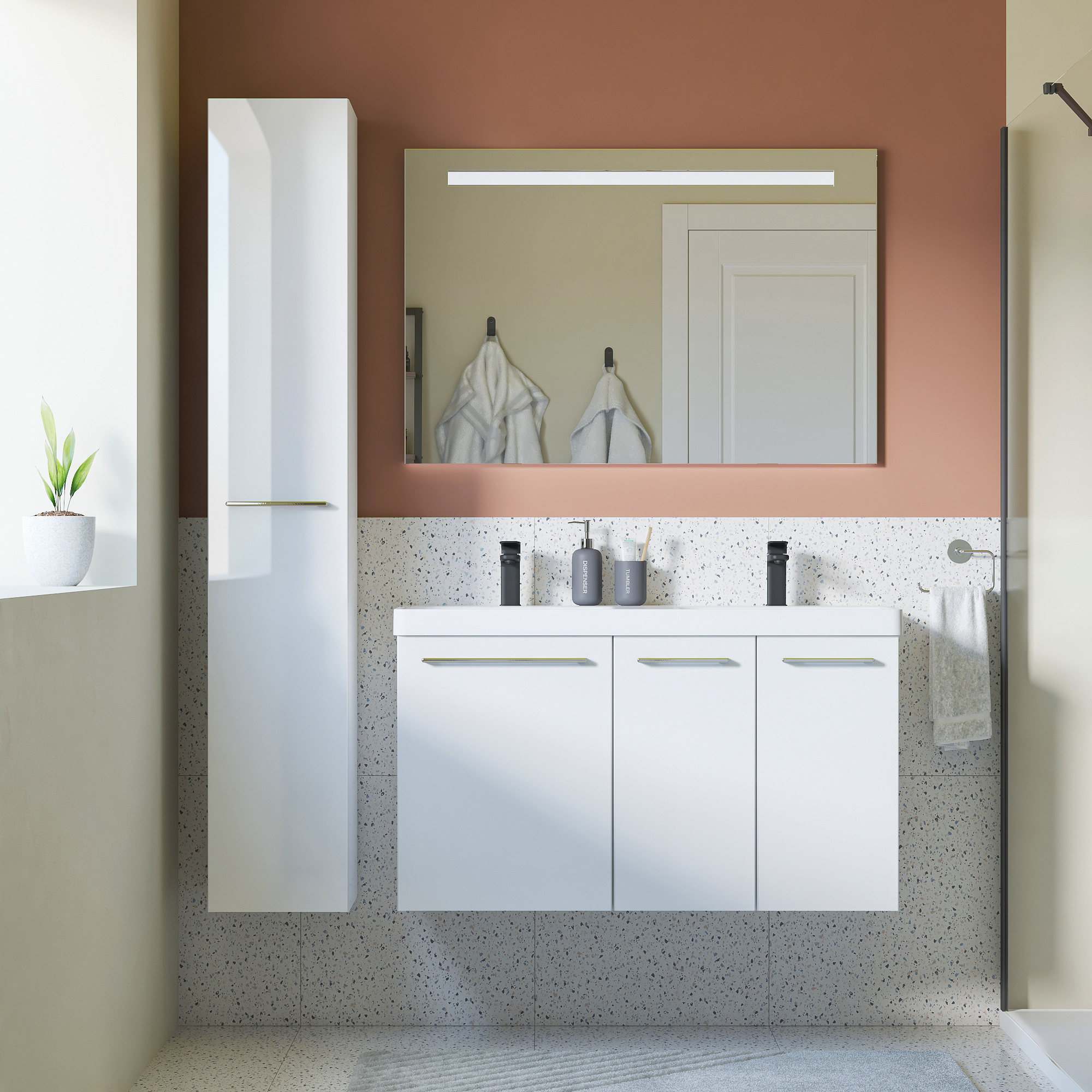 Mobile da bagno sospeso sotto lavabo L 60 x H 57.7 x P 46 cm bianco laminato lucido, 2 ante SENSEA Remix - 3