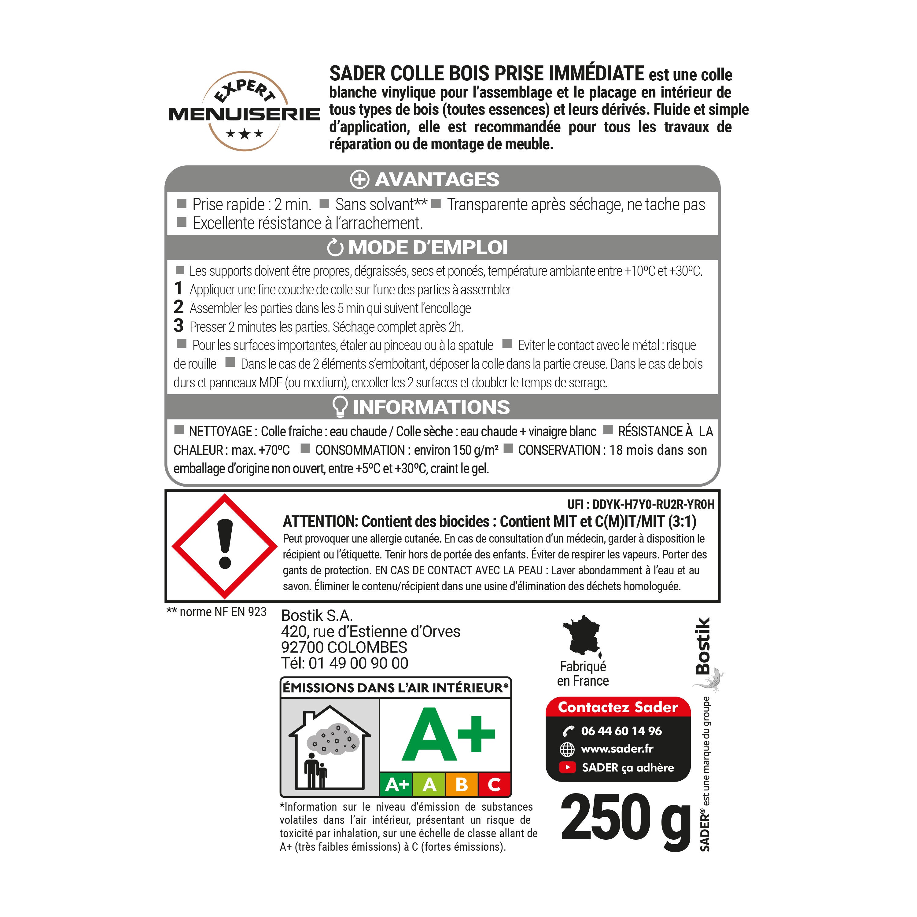 Colle à bois SADER Prise rapide, 250G - 3