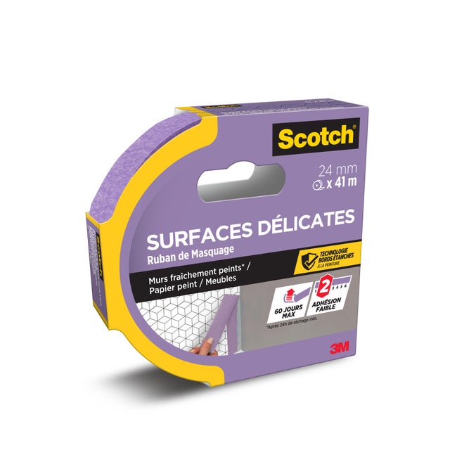 Ruban de masquage SCOTCH Surfaces délicates l.24 mm x L.41 m