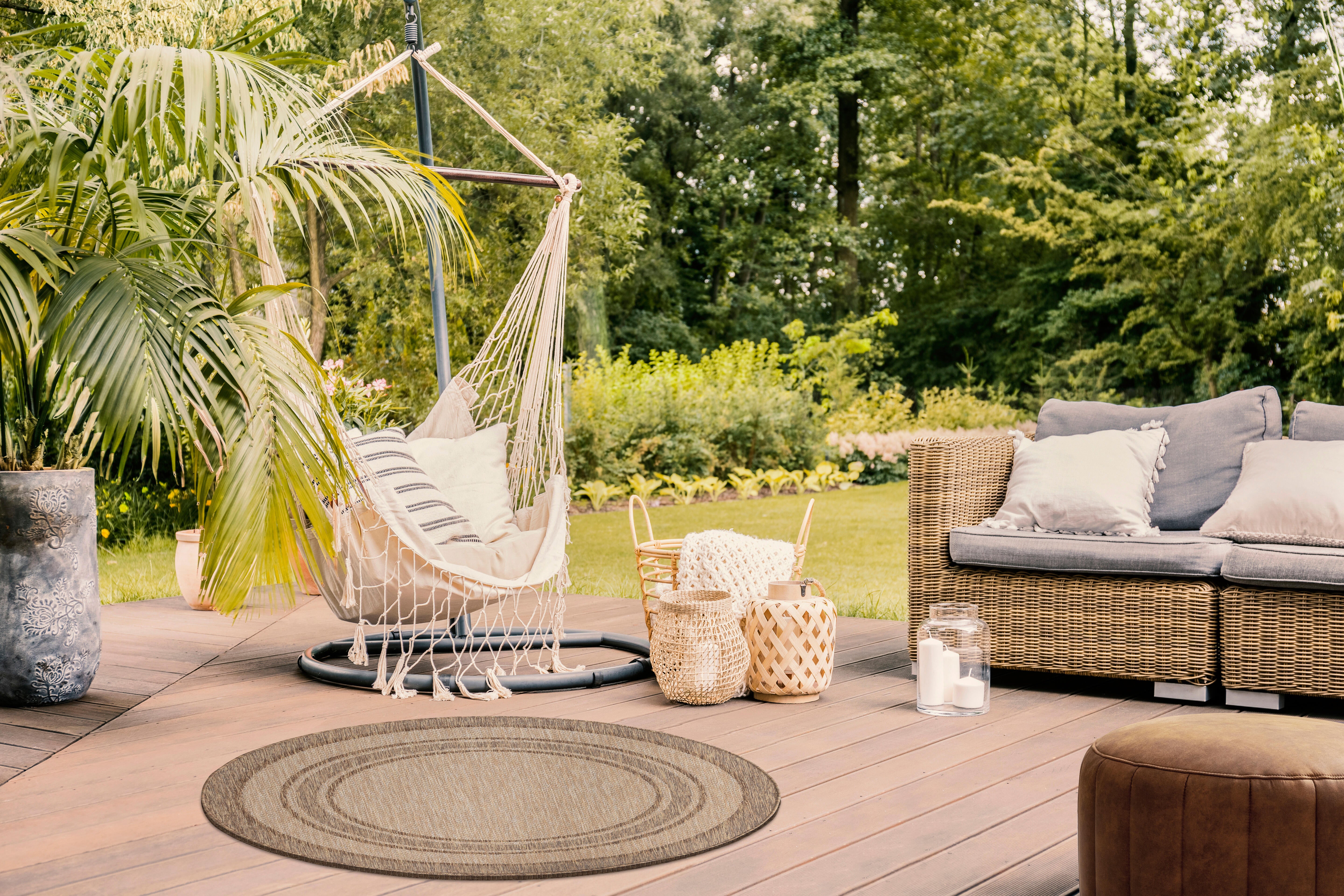 Dywan zewnętrzny Panama 1 Natural okrągły beżowy śr.120 cm - 2