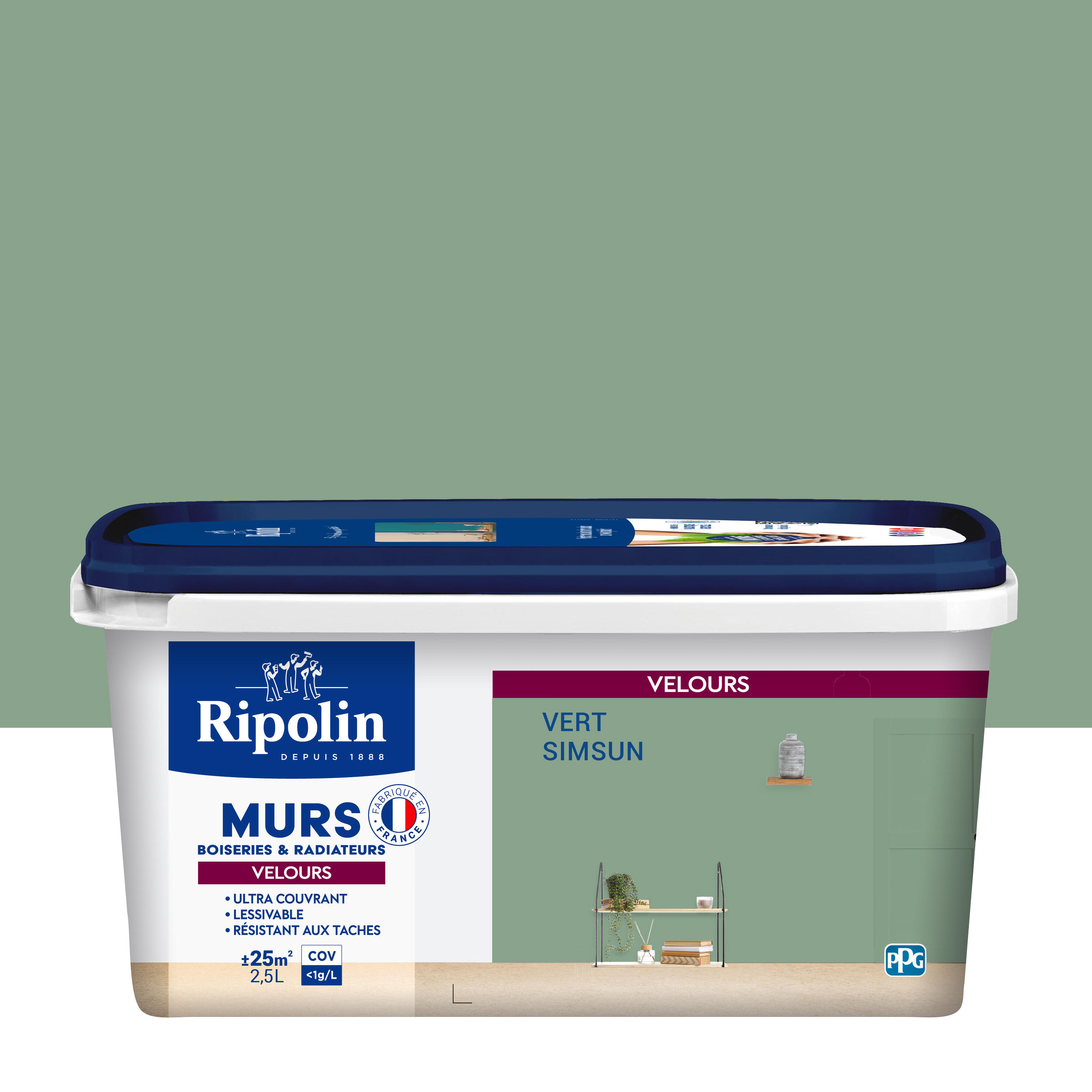 Peinture mur vert simsun velours RIPOLIN Intérieur 2.5l | Leroy Merlin
