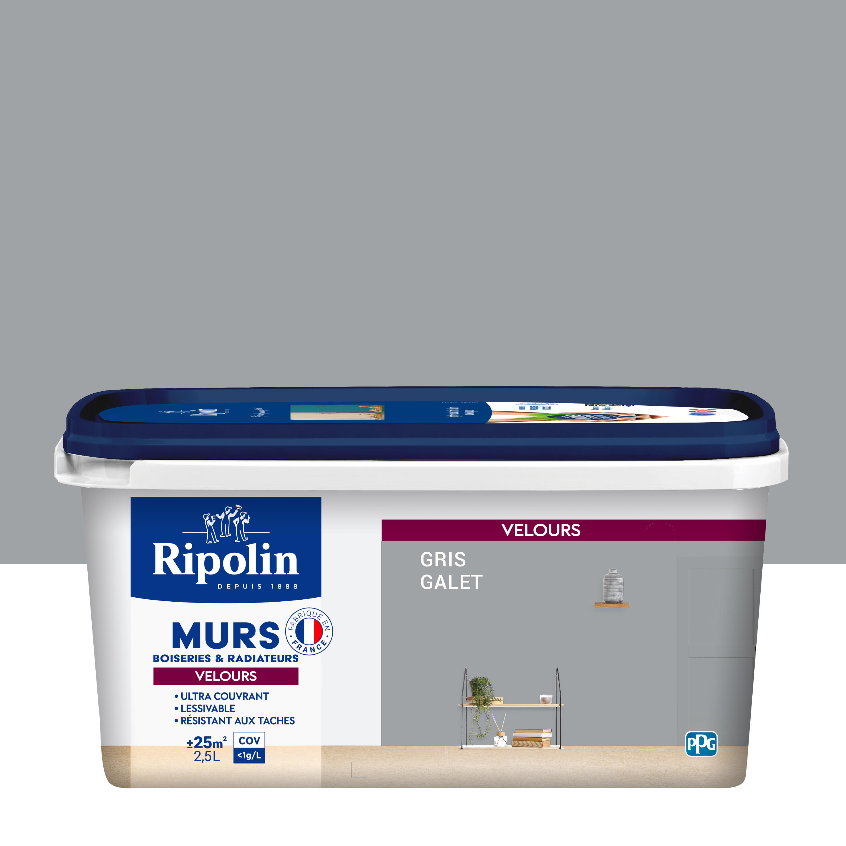 Peinture mur gris galet velours RIPOLIN Intérieur 2.5l | Leroy Merlin