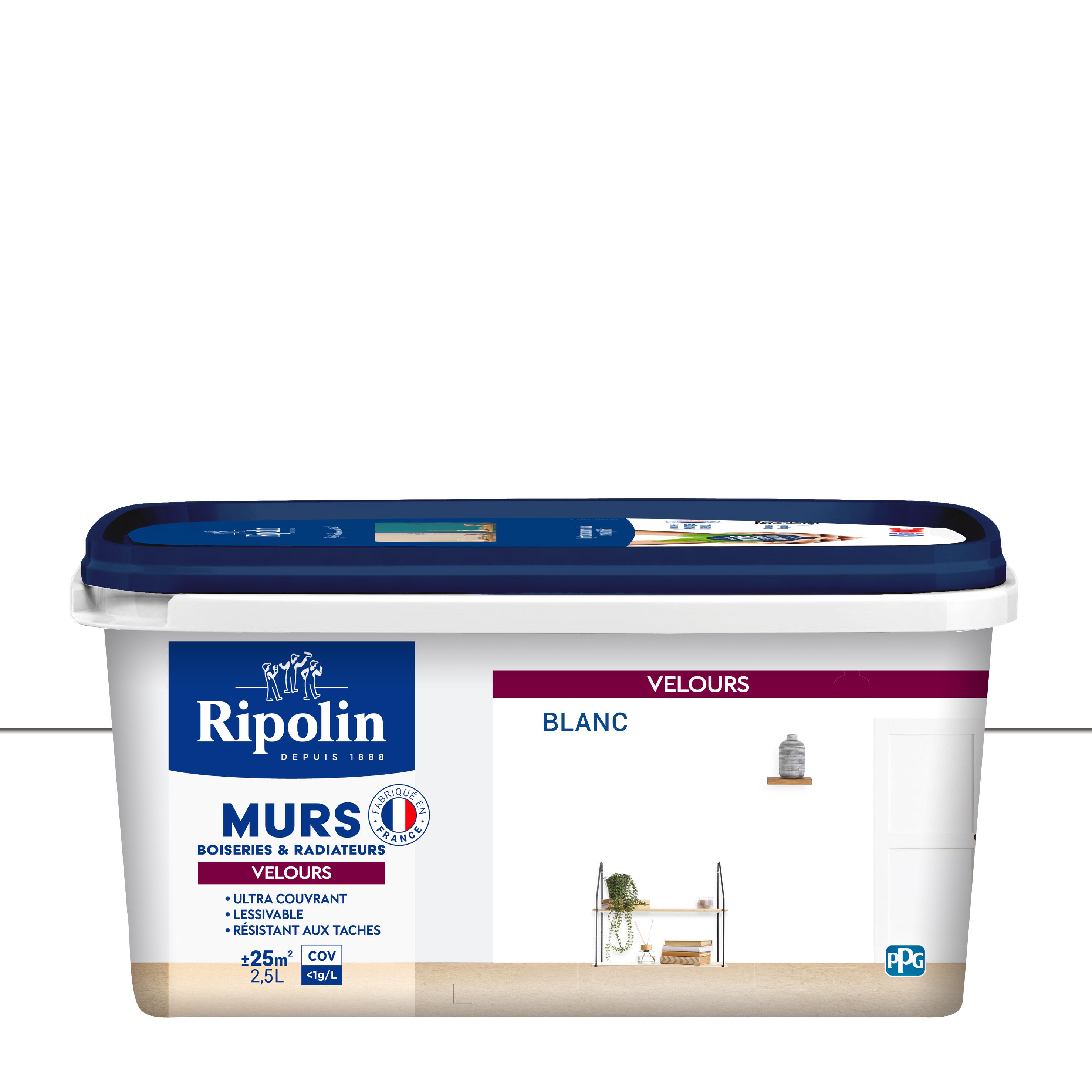 Peinture mur blanc velours RIPOLIN Intérieur 2.5l | Leroy Merlin