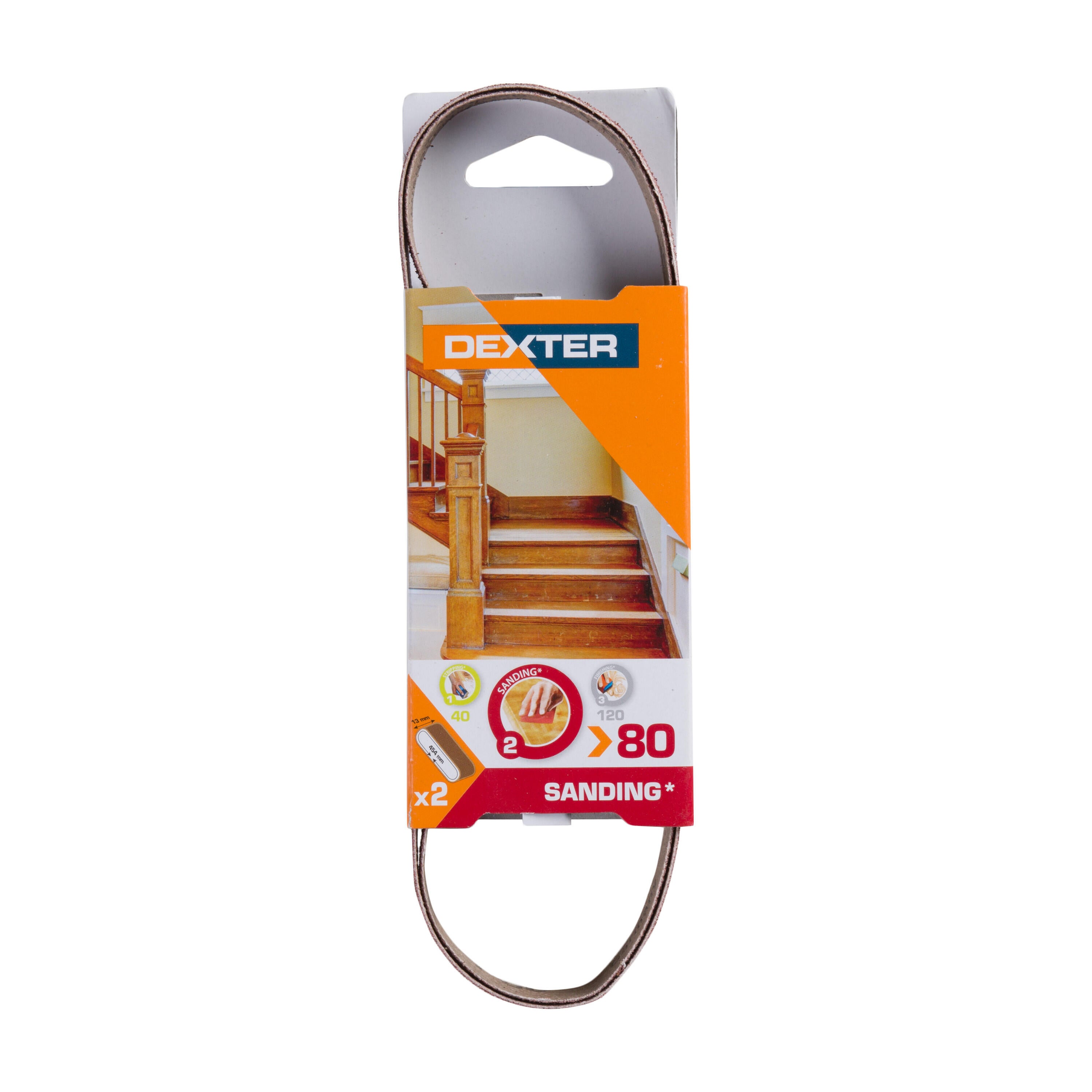 Lot de 2 papiers abrasifs bande, DEXTER, l.13 x L.454 mm grain 80 - 3