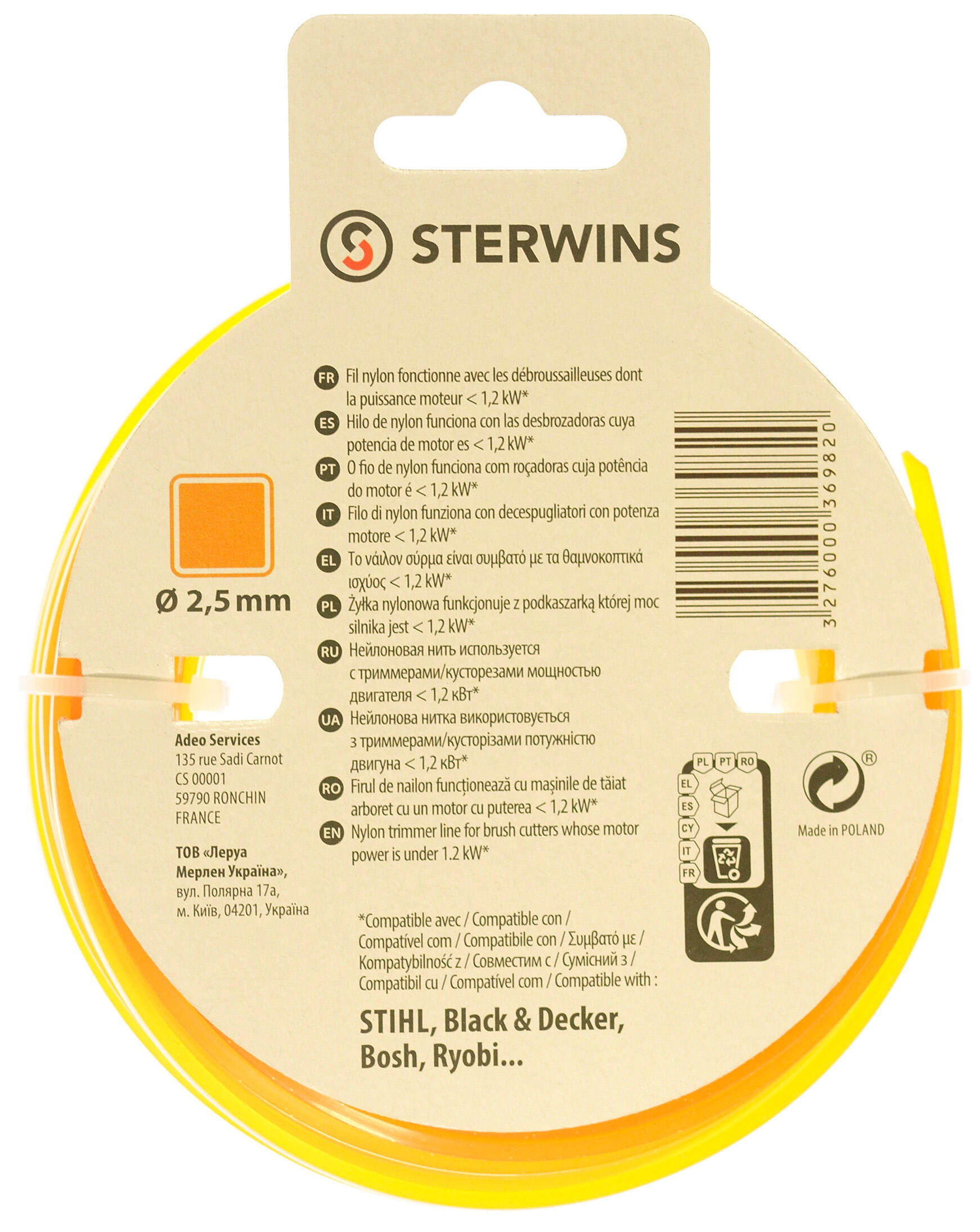 Żyłka tnąca S3ECN3_1 2.5 mm x 15 m Sterwins - 2