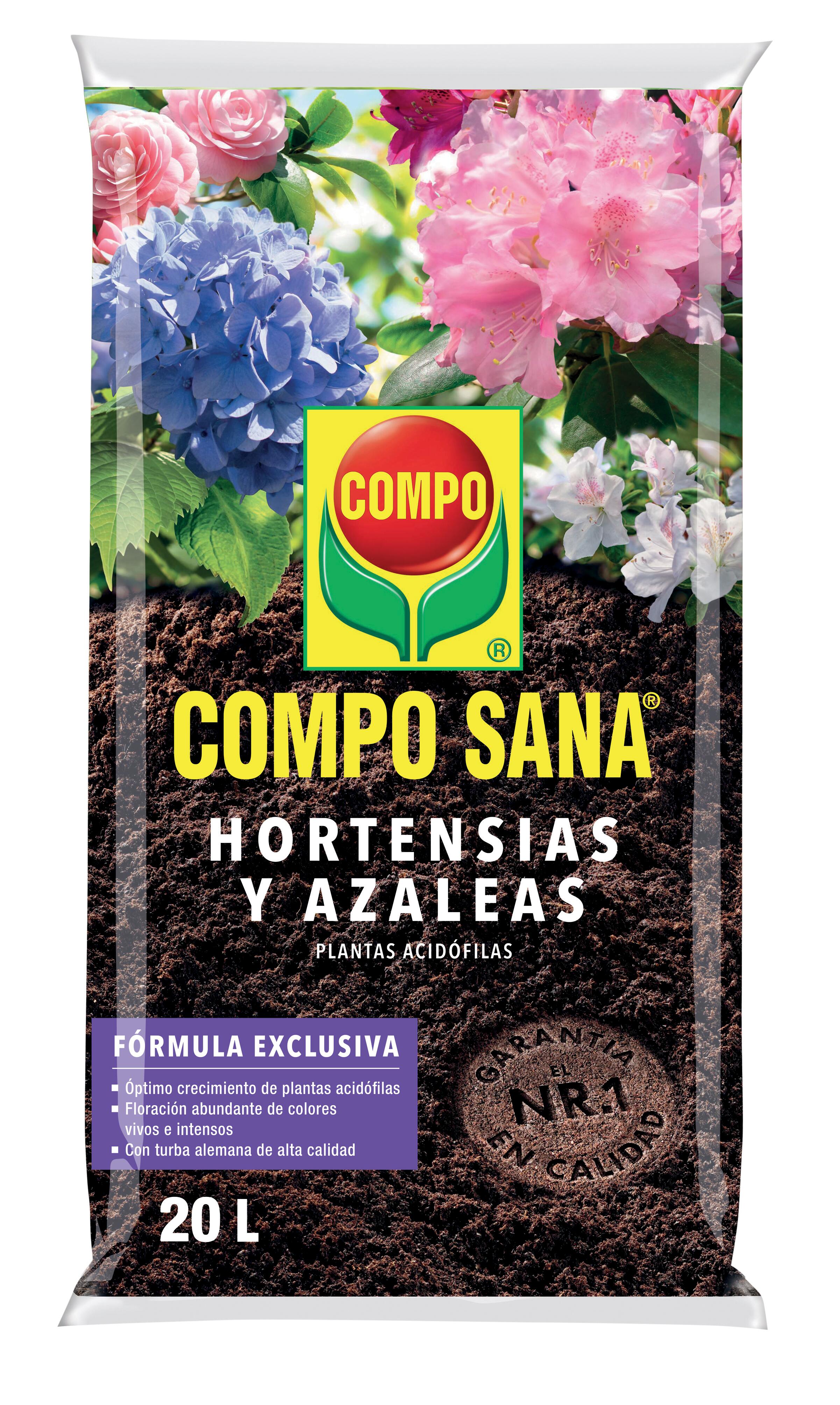 Sustrato para hortensias y azaleas compo sana para plantas acidófilas 20l