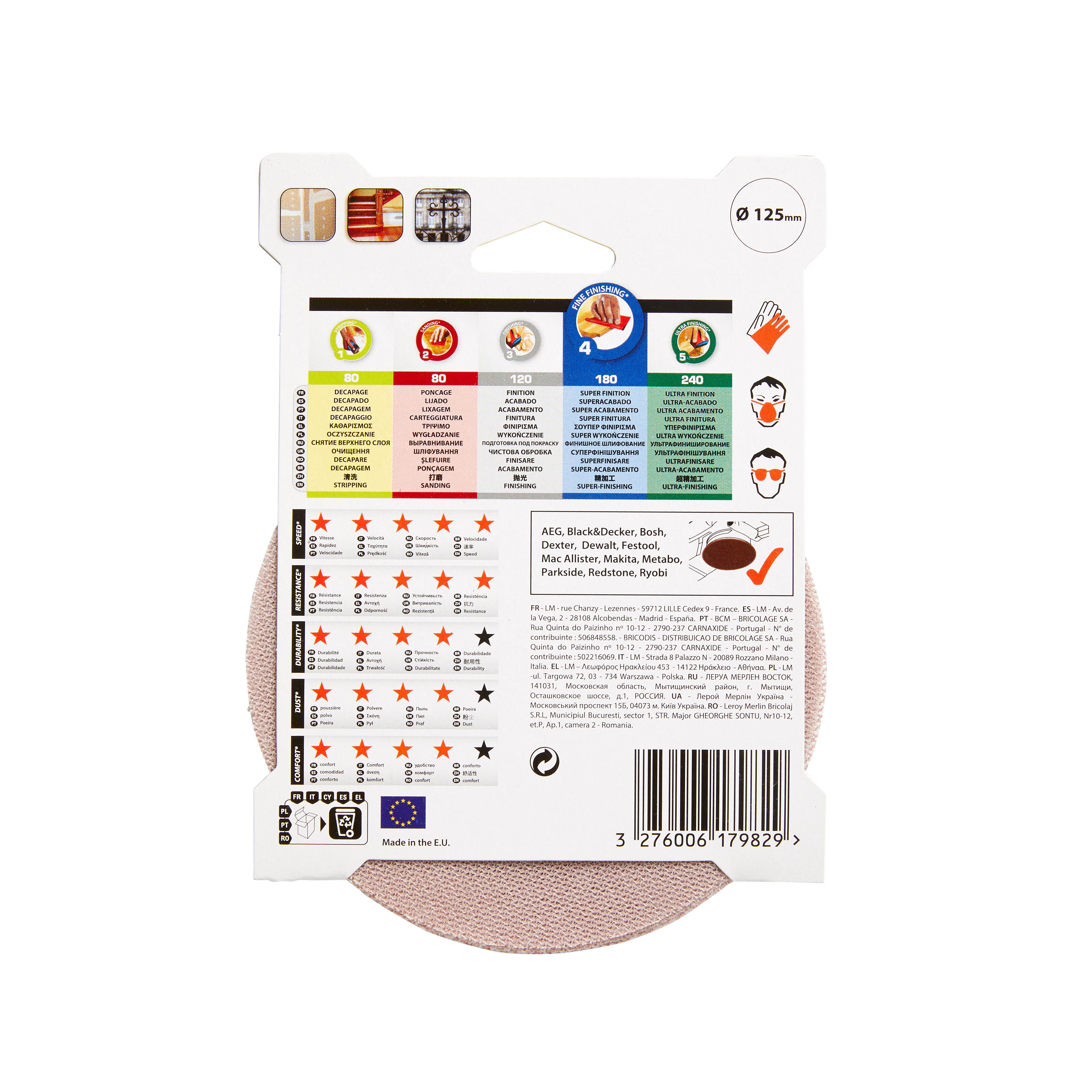 Lot de 3 disques abrasifs, DEXTER PRO, diam 125 mm grain 180 - 4