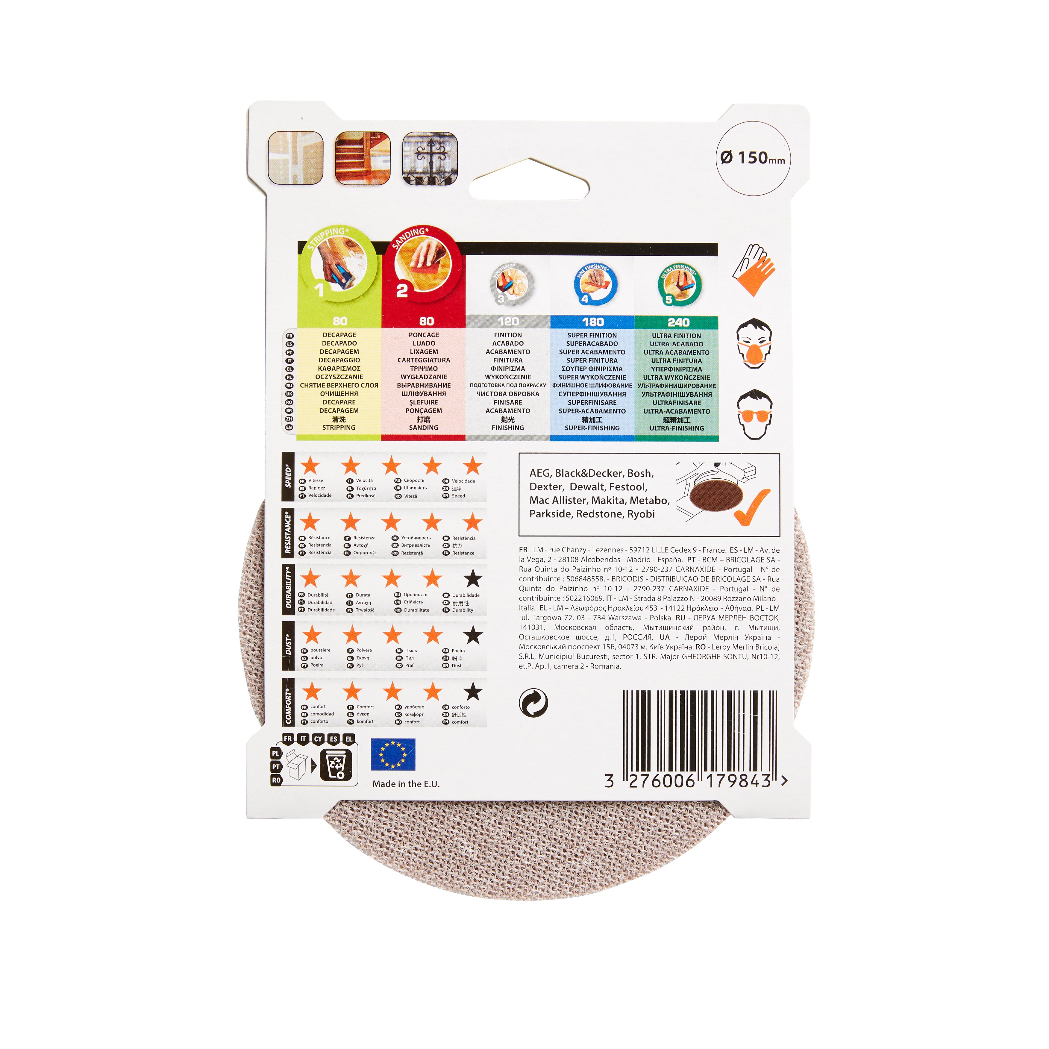 Lot de 3 disques abrasifs, DEXTER PRO, l.150 x L.150 mm grain 80 - 4