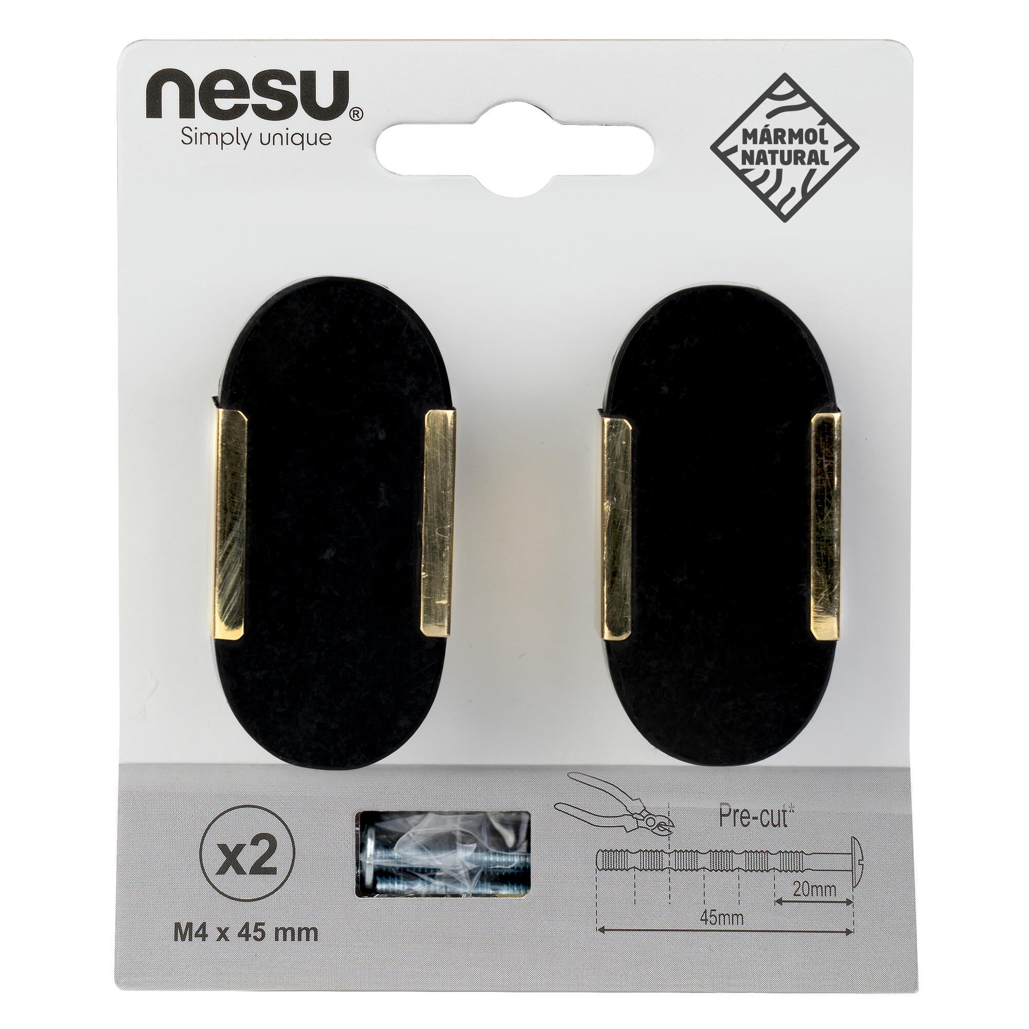 2 Puxadores para móvel Nesu mármore preto latão polido 45x20mm - 5