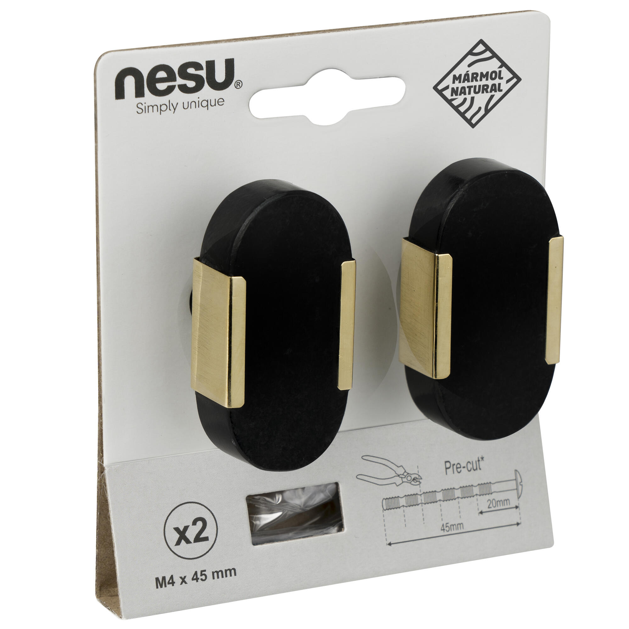 2 Puxadores para móvel Nesu mármore preto latão polido 45x20mm - 6
