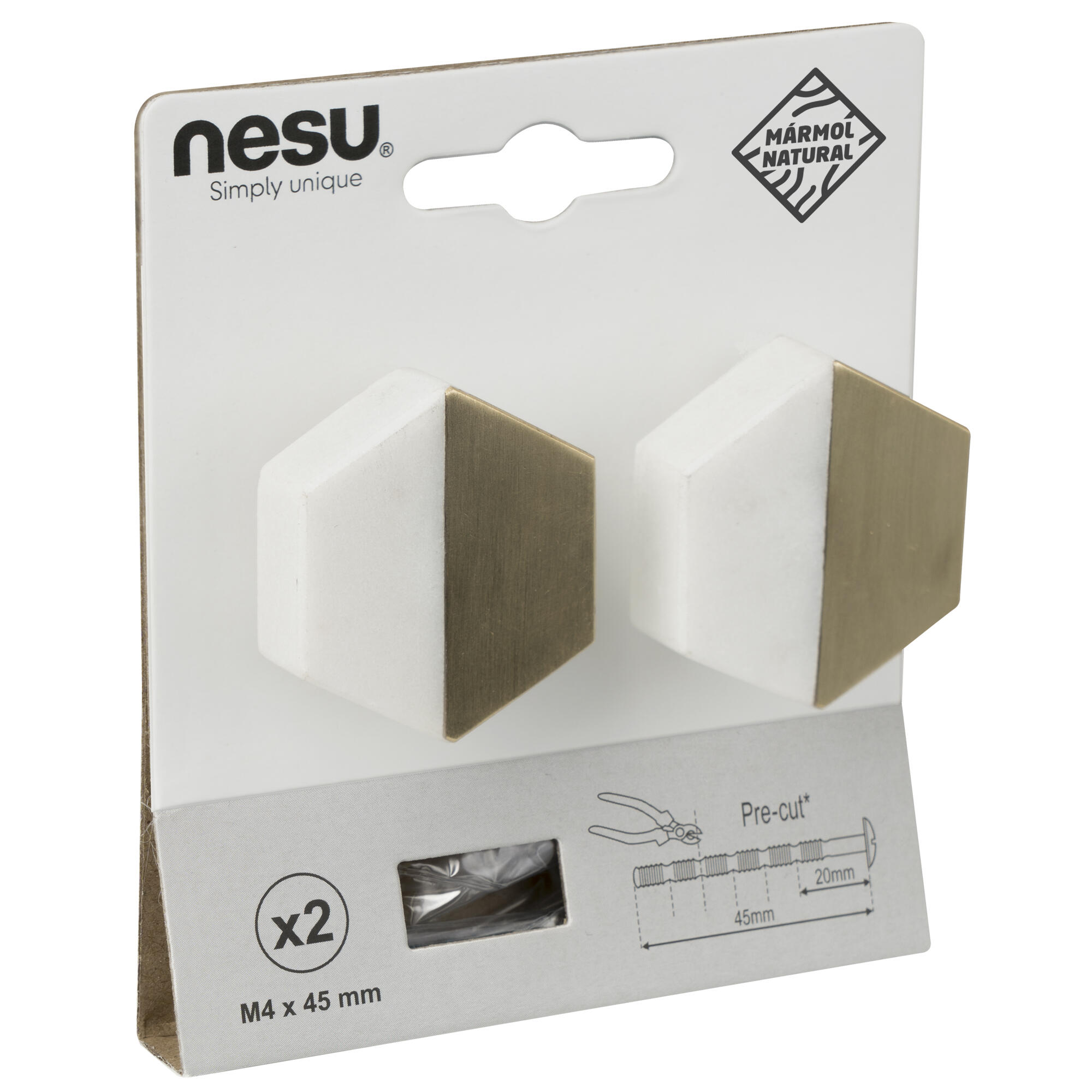 2 Puxadores para móvel Nesu hexagonal mármore branco latão polido 40mm - 6