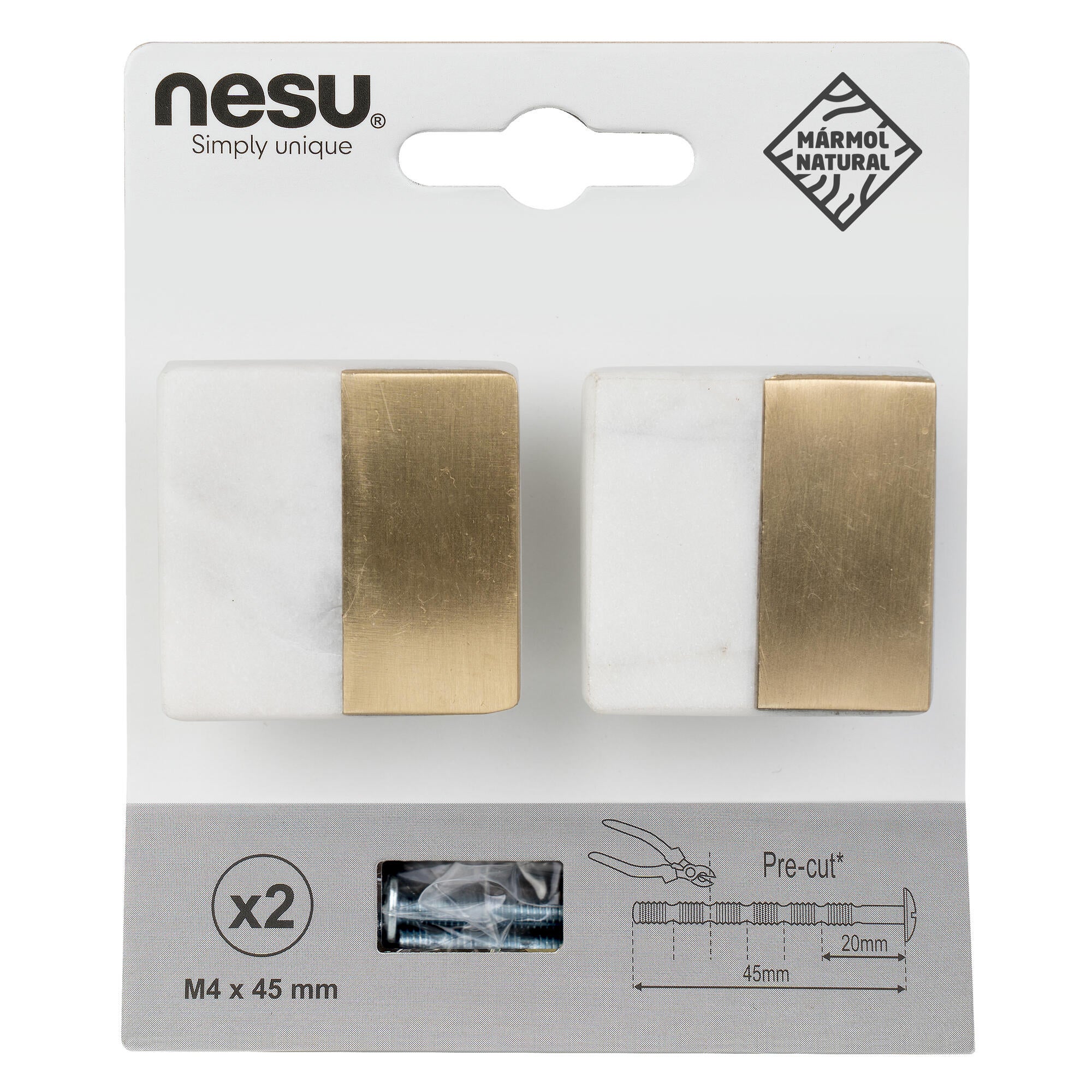 2 Puxadores para móvel Nesu mármore branco latão polido 37mm - 5