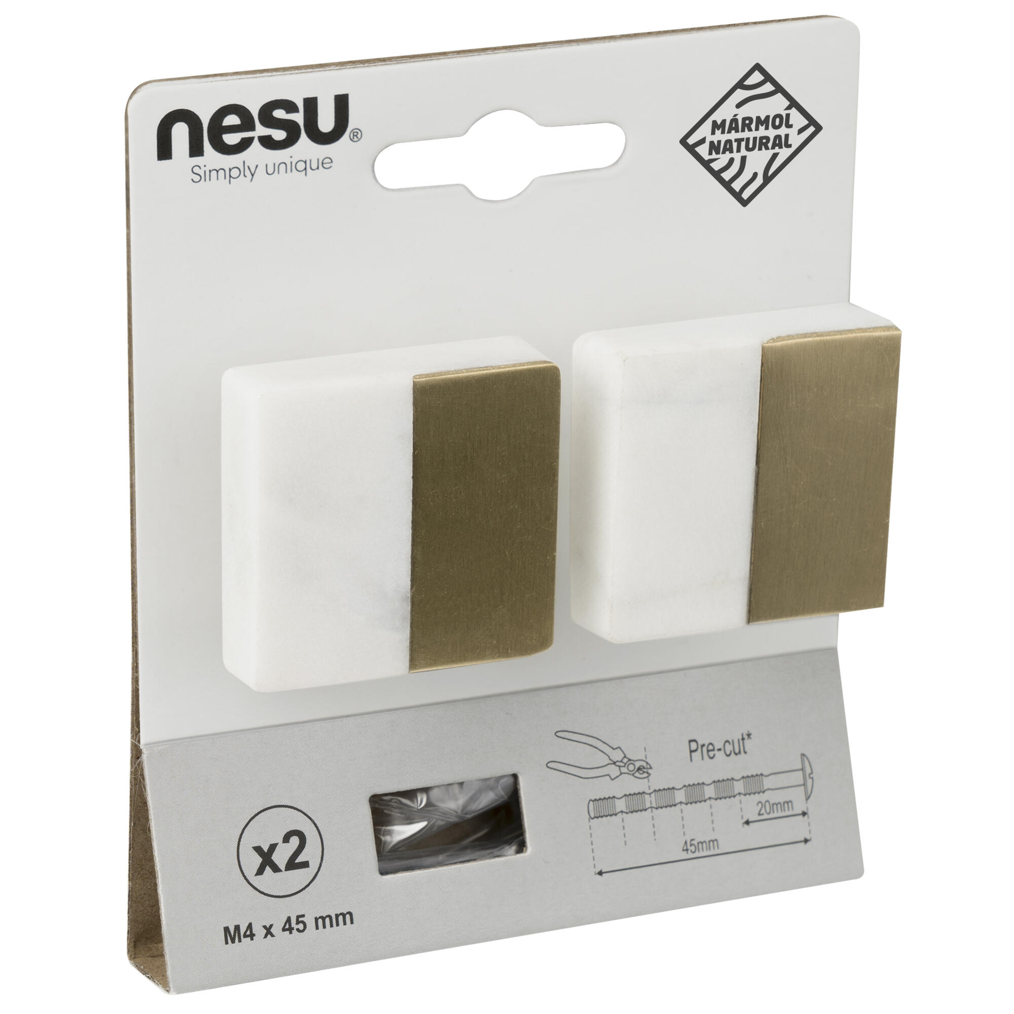 2 Puxadores para móvel Nesu mármore branco latão polido 37mm - 6