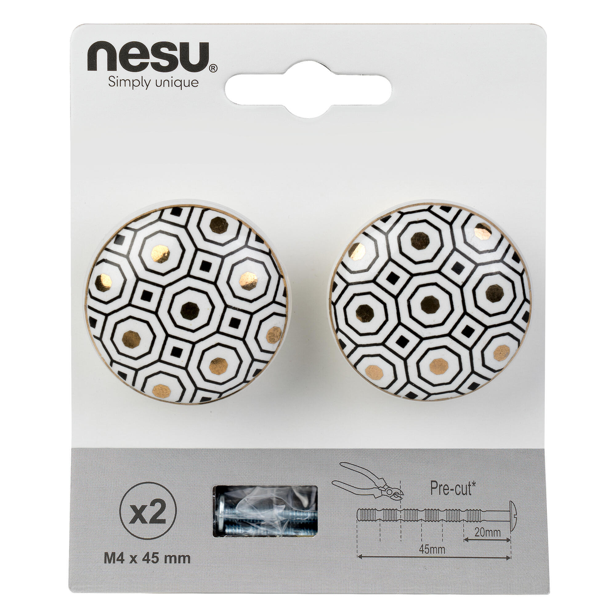 2 Puxadores para móvel Nesu porcelana branco motivo dourado 37mm - 5