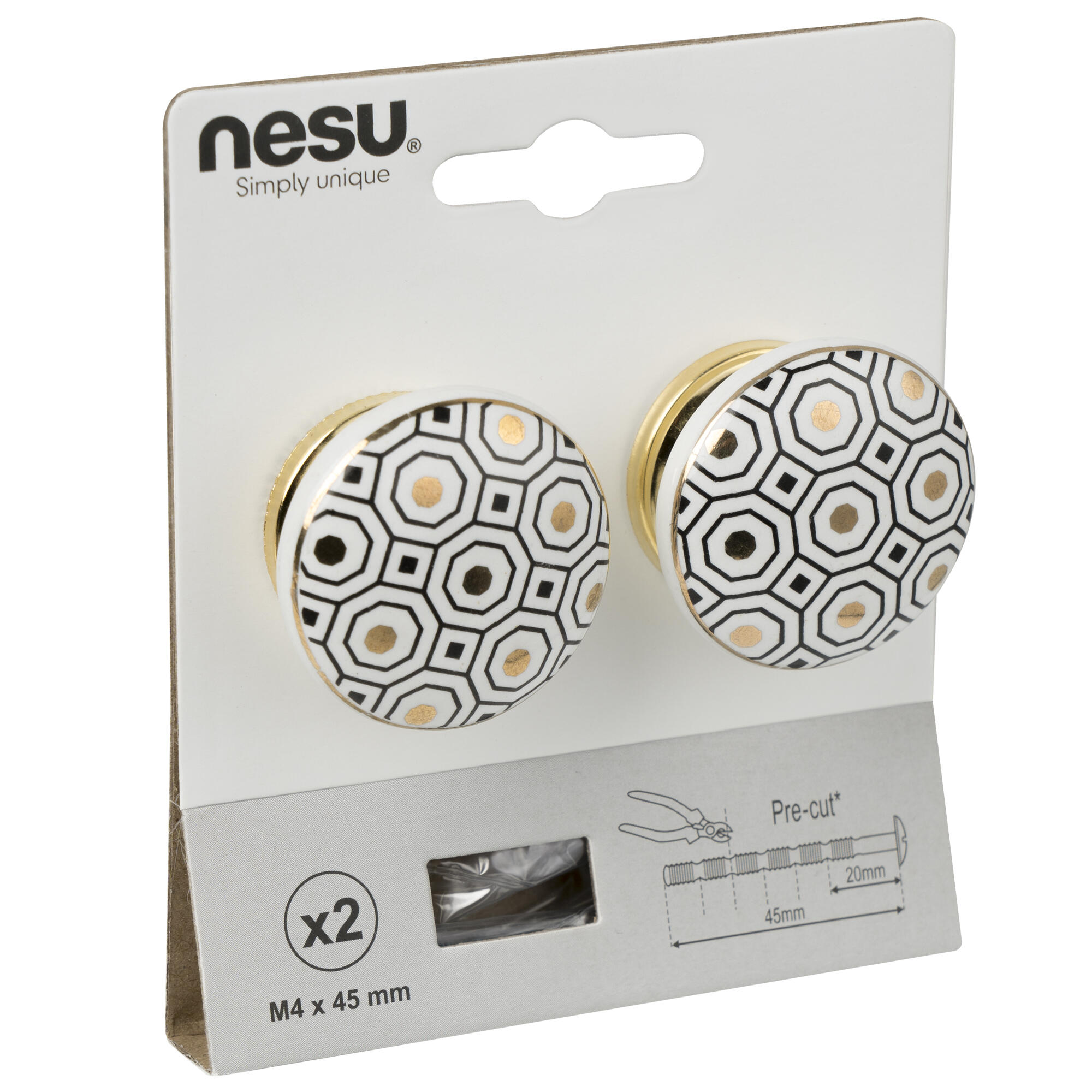 2 Puxadores para móvel Nesu porcelana branco motivo dourado 37mm - 6