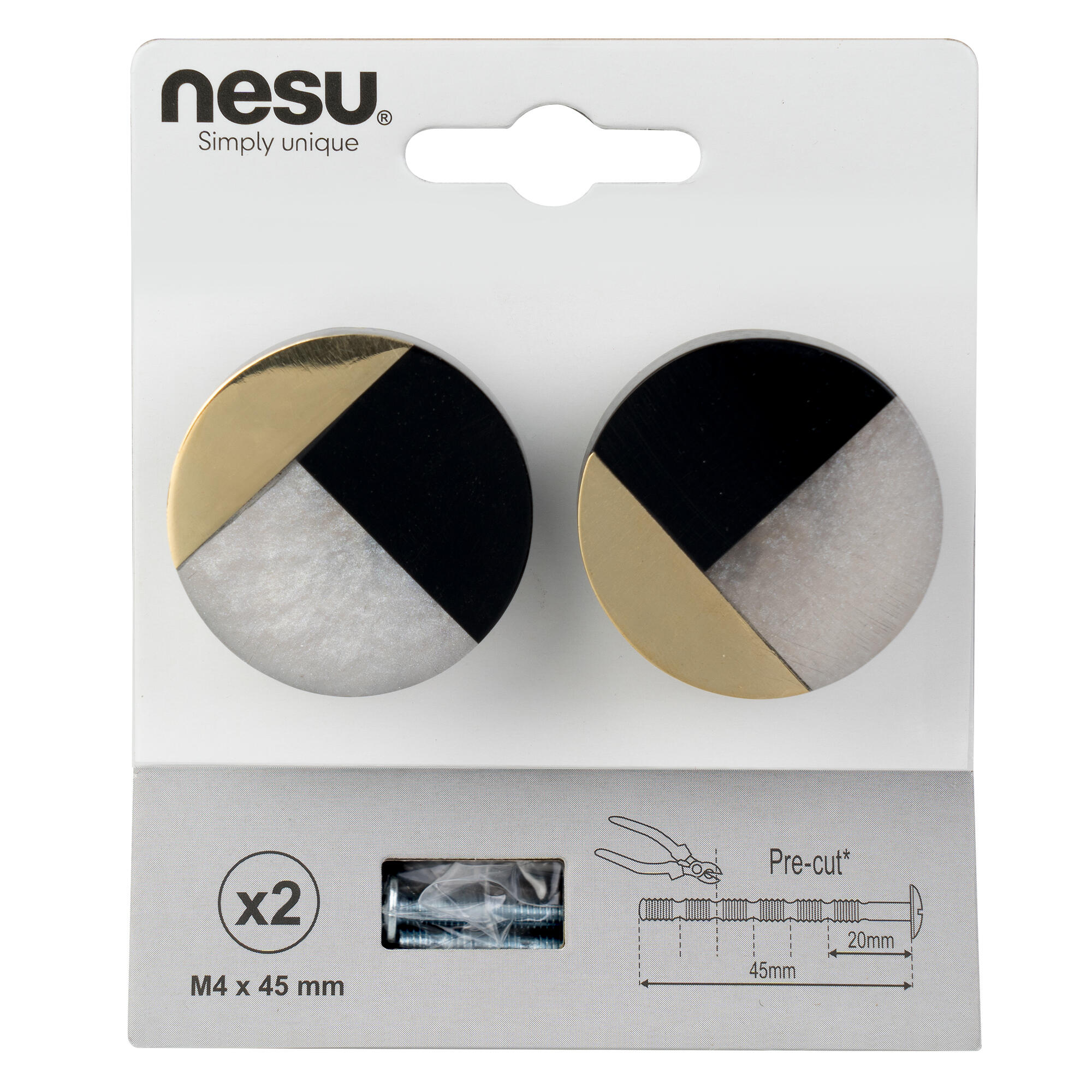 2 Puxadores para móvel Nesu redondo resina preto latão e madrepérola 37mm - 5