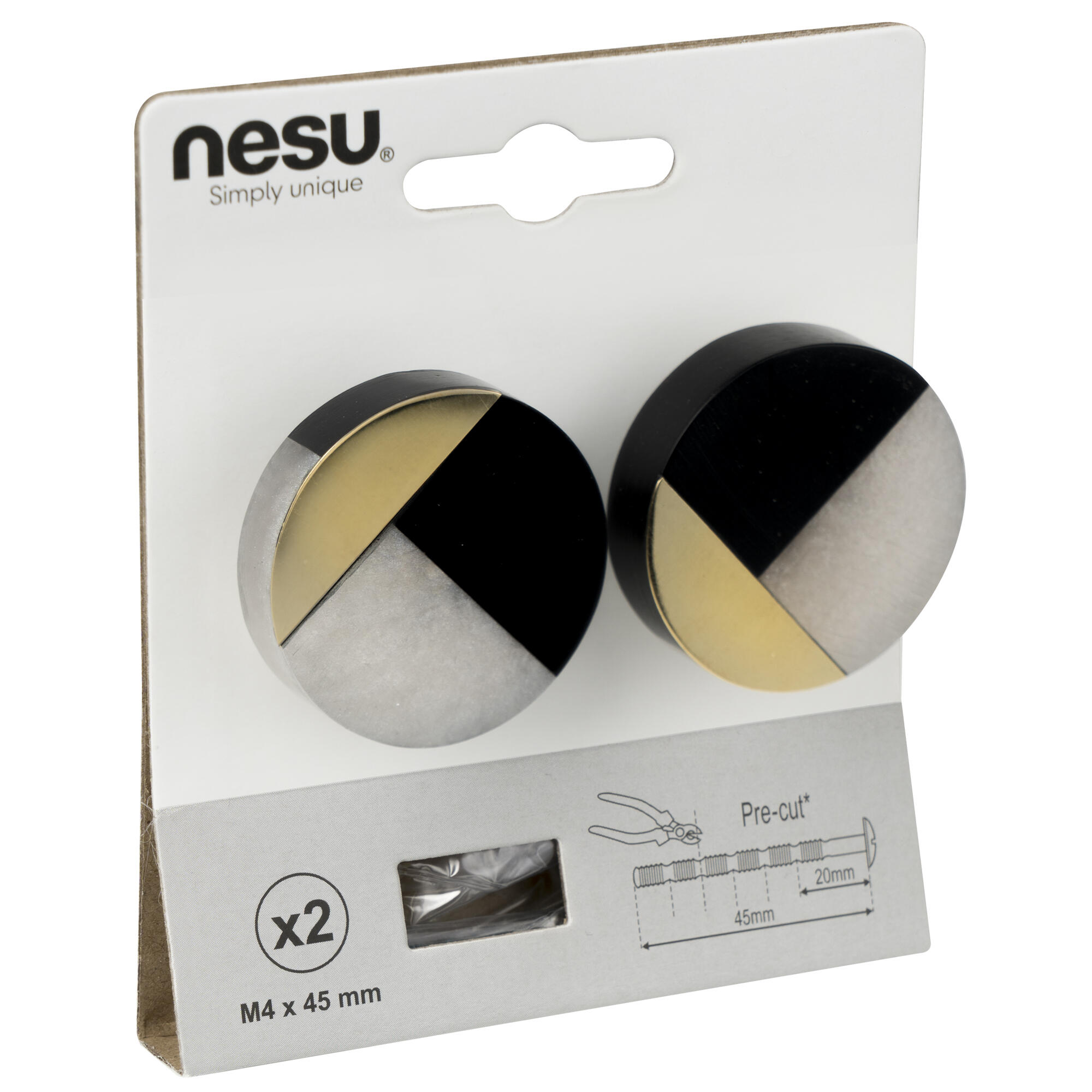 2 Puxadores para móvel Nesu redondo resina preto latão e madrepérola 37mm - 6