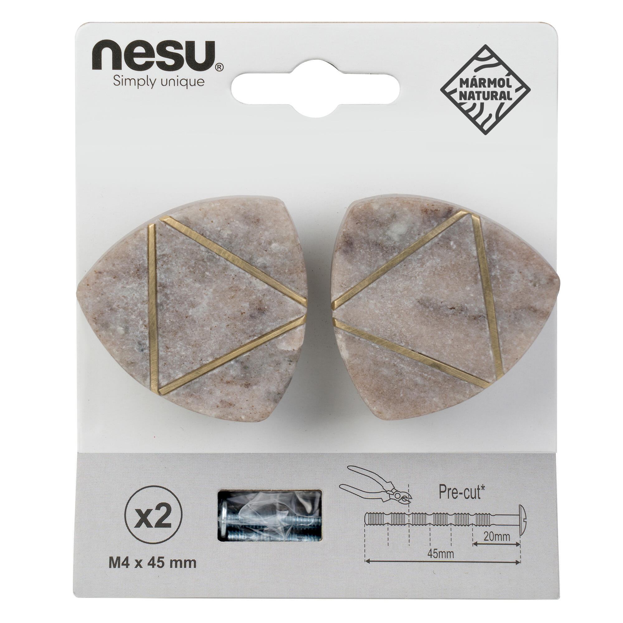 2 Puxadores para móvel Nesu triângulos mármore bege latão polido - 5