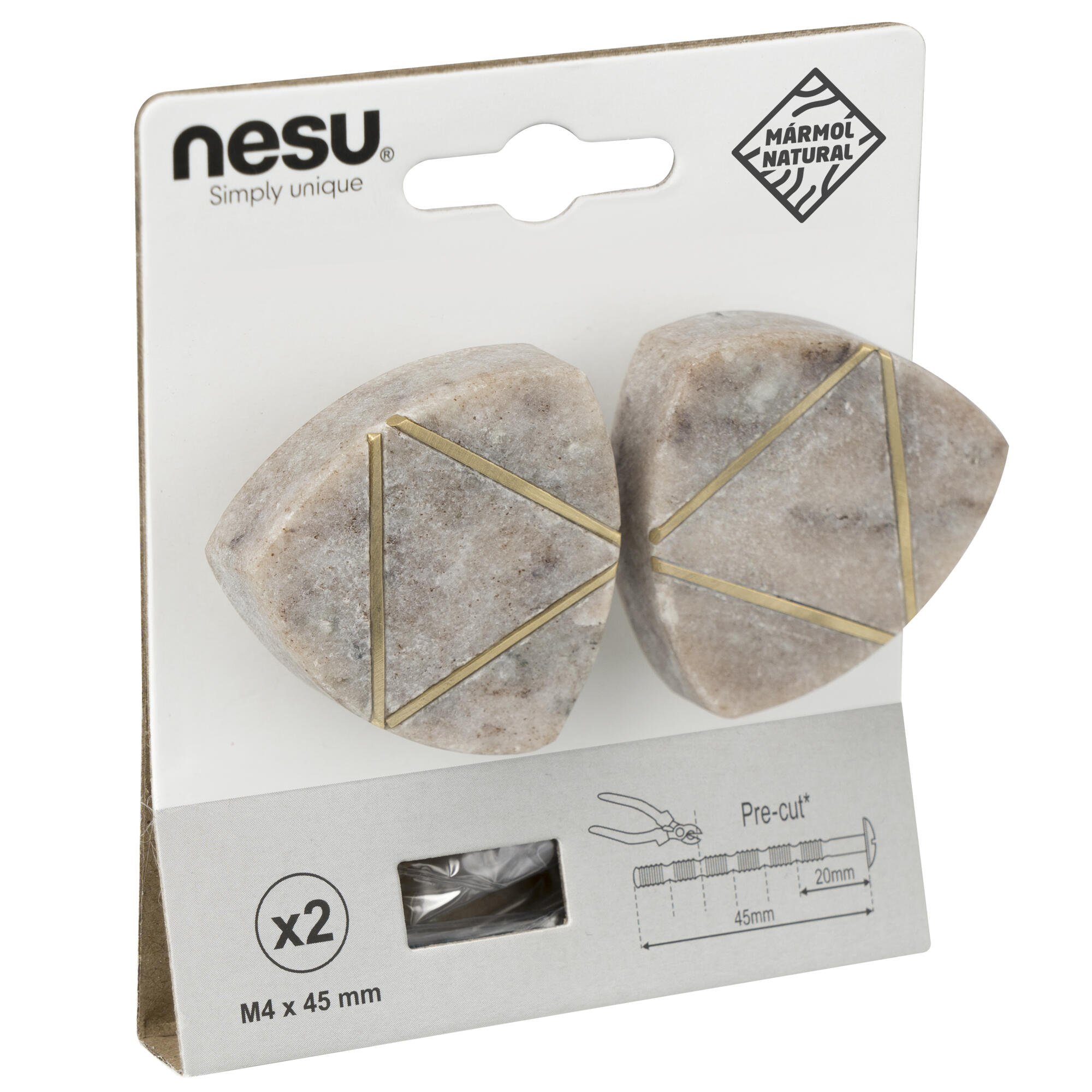 2 Puxadores para móvel Nesu triângulos mármore bege latão polido - 6