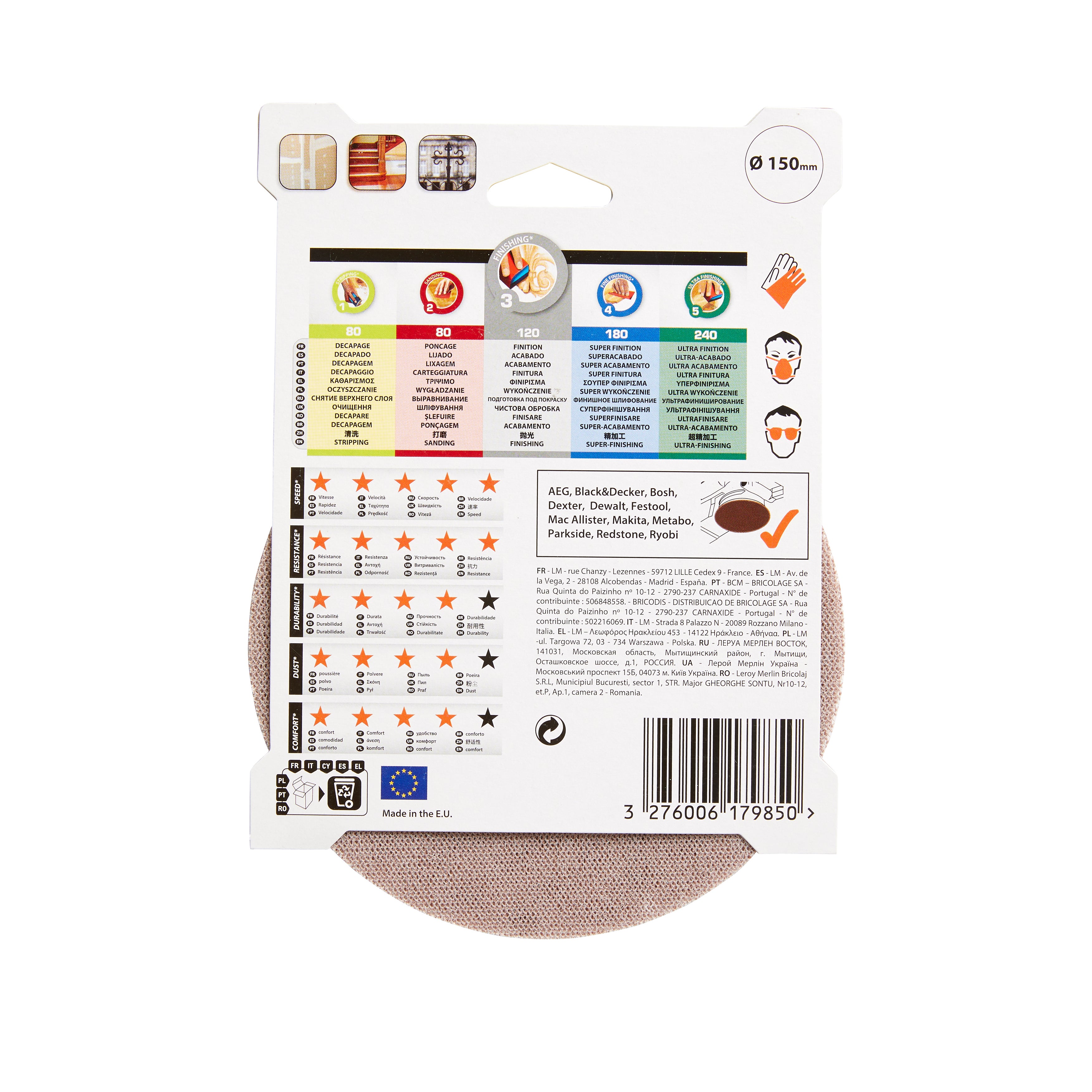 Lot de 3 disques abrasifs, DEXTER PRO, l.150 x L.150 mm grain 120 - 4