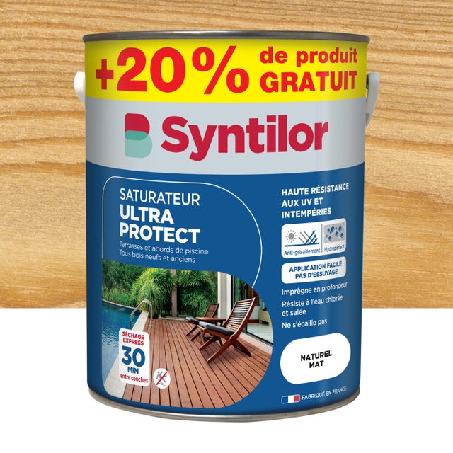Saturateur pour bois extérieur SYNTILOR Ultra protect naturel mat 5L+20% gratuit
