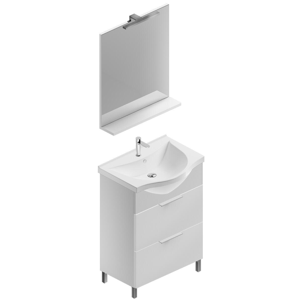 Mobile bagno da terra con lavabo e specchio L 65 x H 75 x P 46 cm bianco opaco 2 cassetti per vasca centrale Jnka - 2
